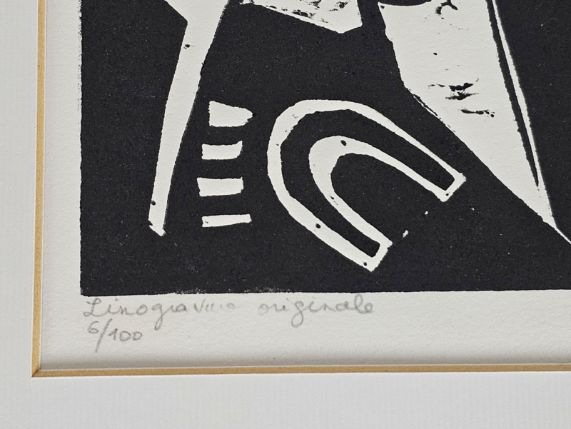 Lino Gravure Originale 'Pour Eugene Fidler' - 6/100 Schwarz