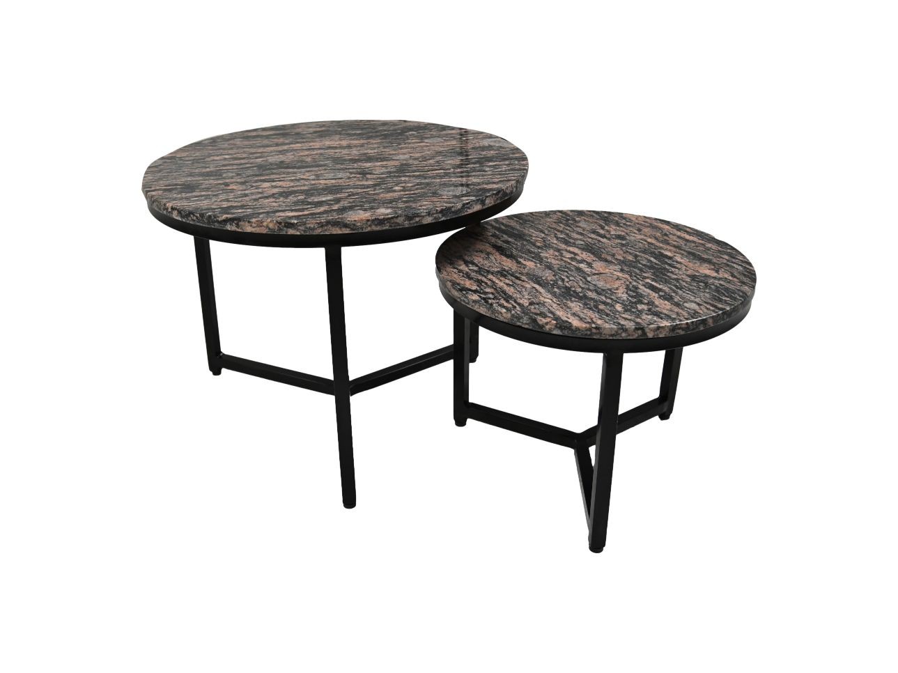 2x Runder Beistelltisch Marmor Metall