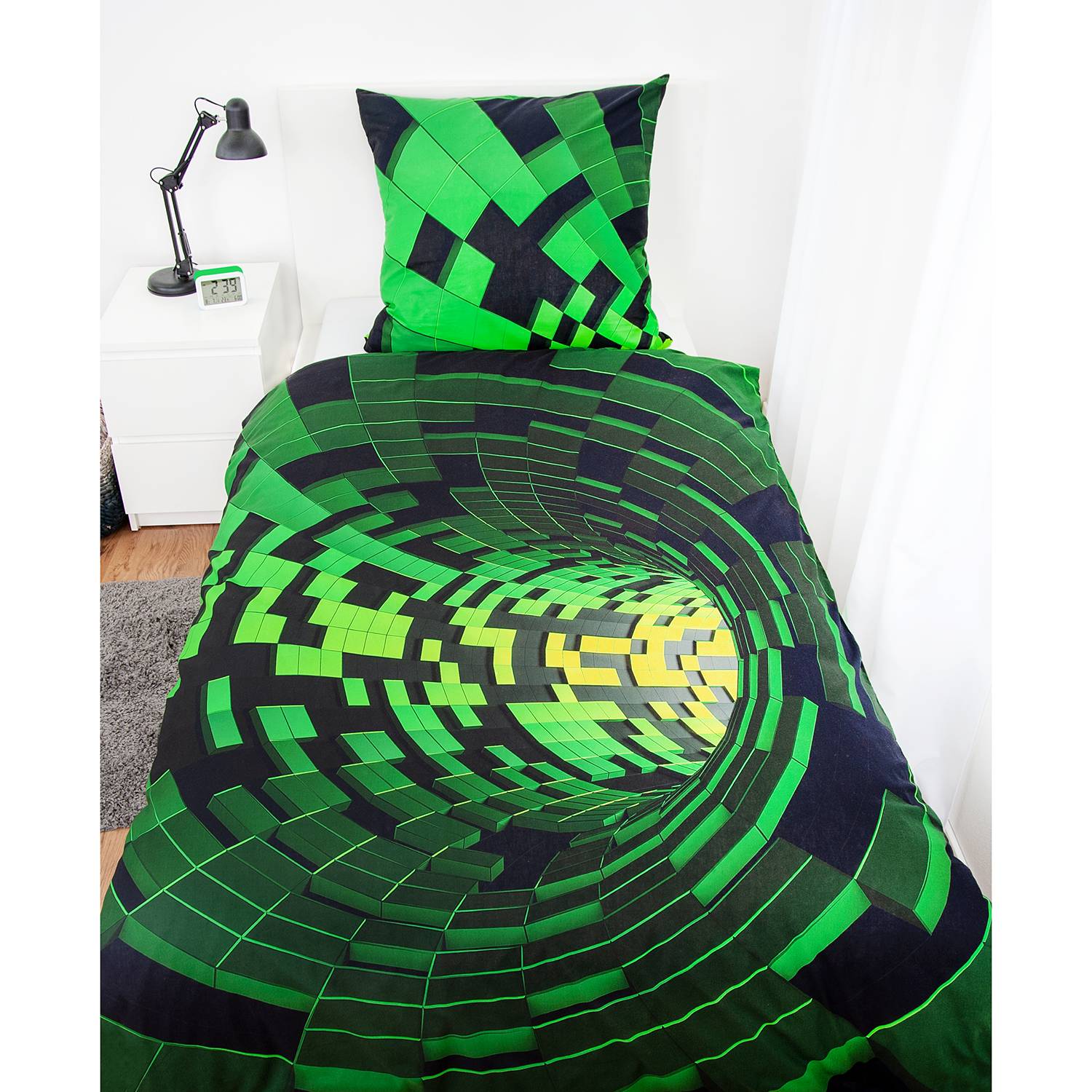 Bettwäsche 3D-Effekt Renforcé Schwarz / Grün