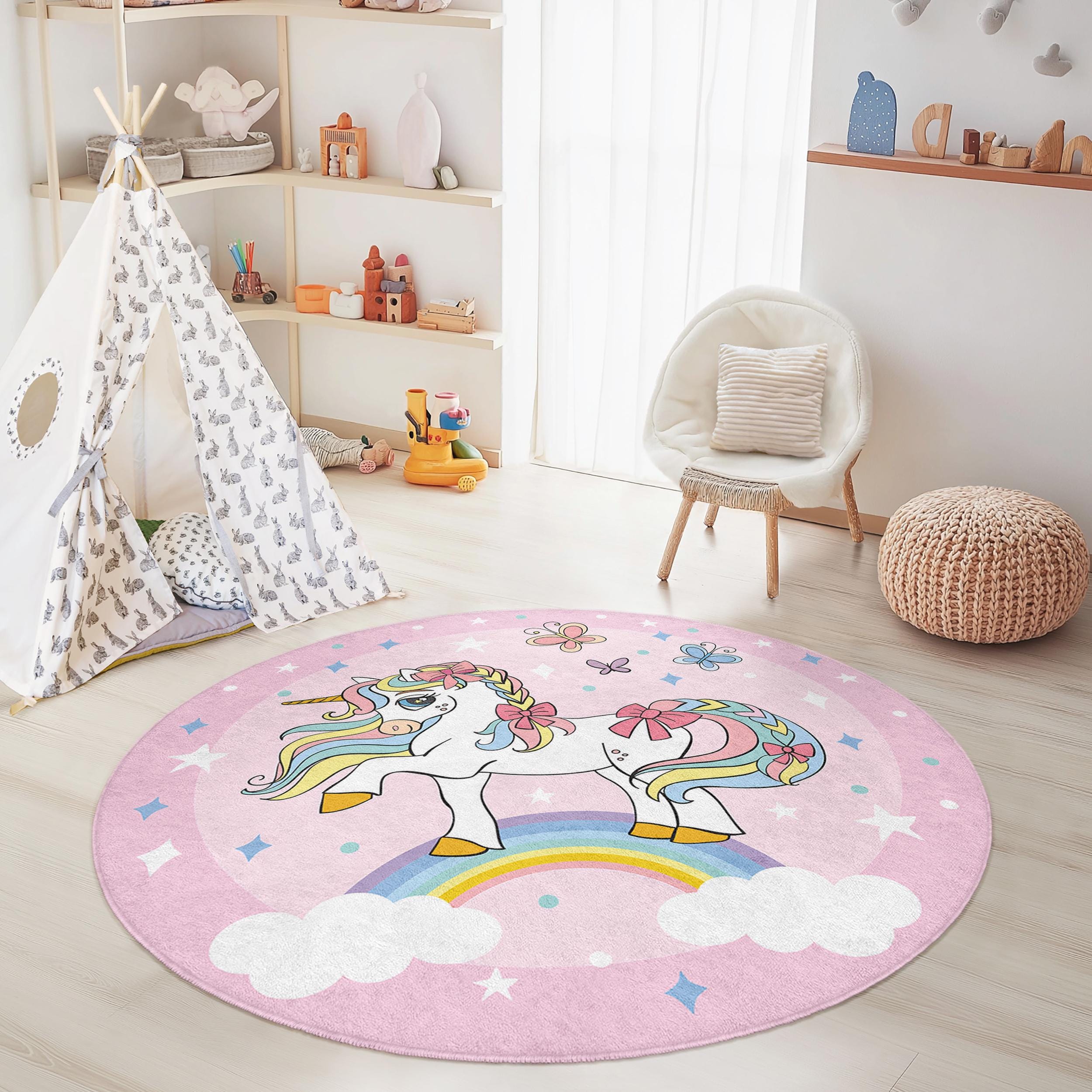 Einhorn-Kinderteppich Mehrfarbig Ø120cm