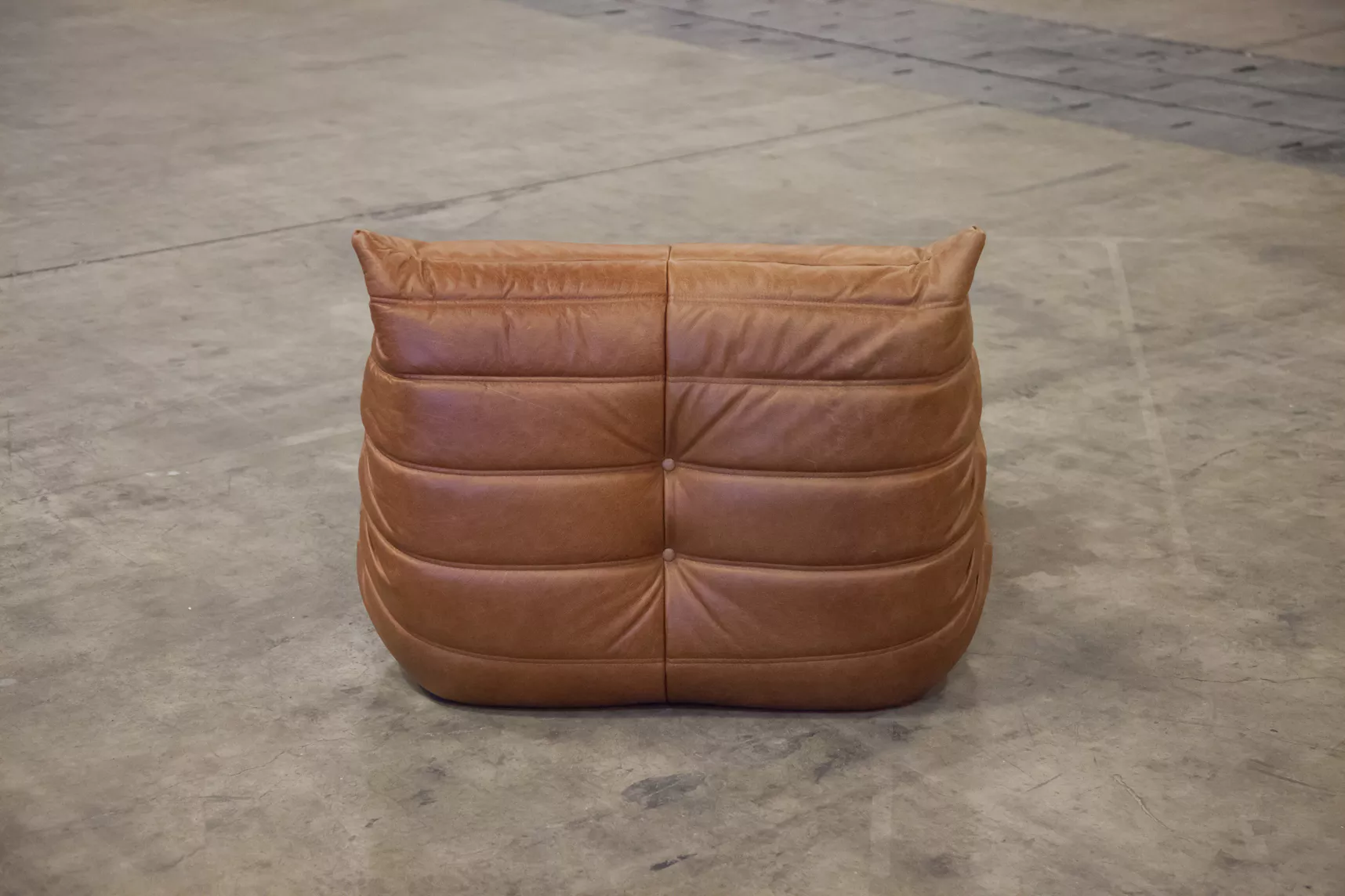 Togo armchair and ottoman set pull-up leather tobacco brown