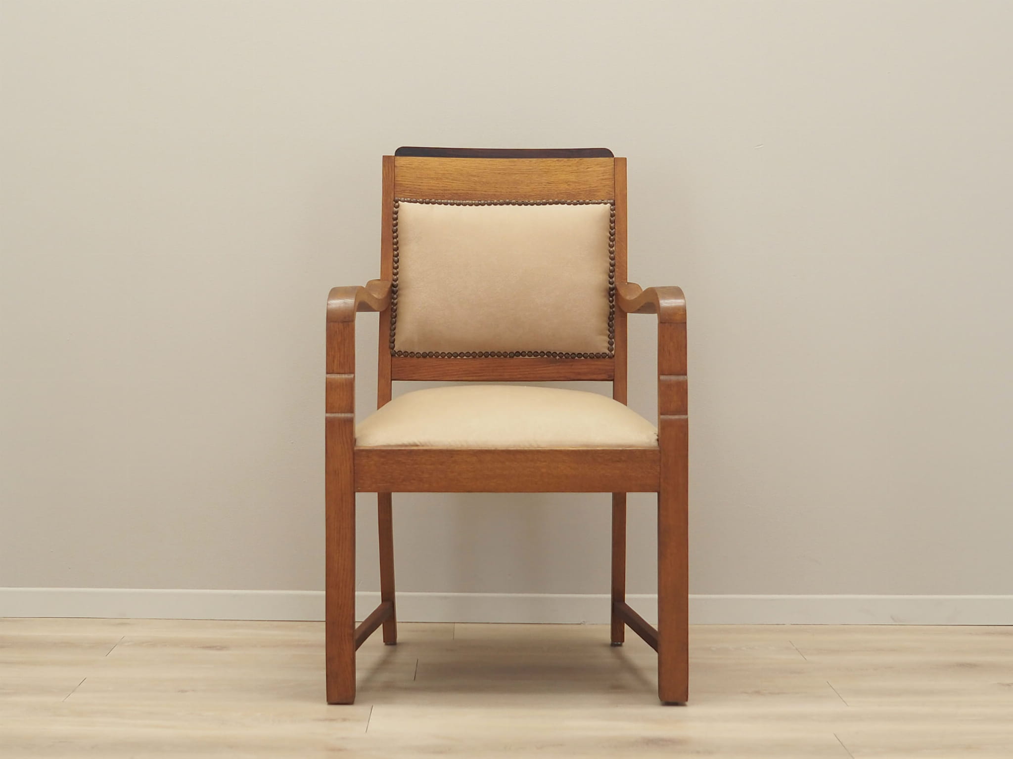 Vintage Armchair Oak Velvet Brown 1950s