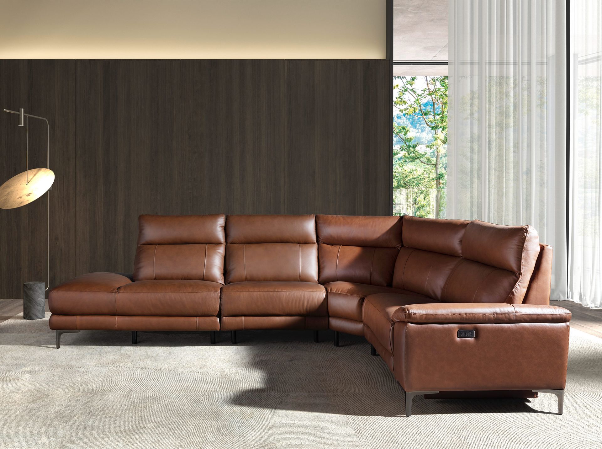 Sofa Récamiere Links Leder Tabakbraun