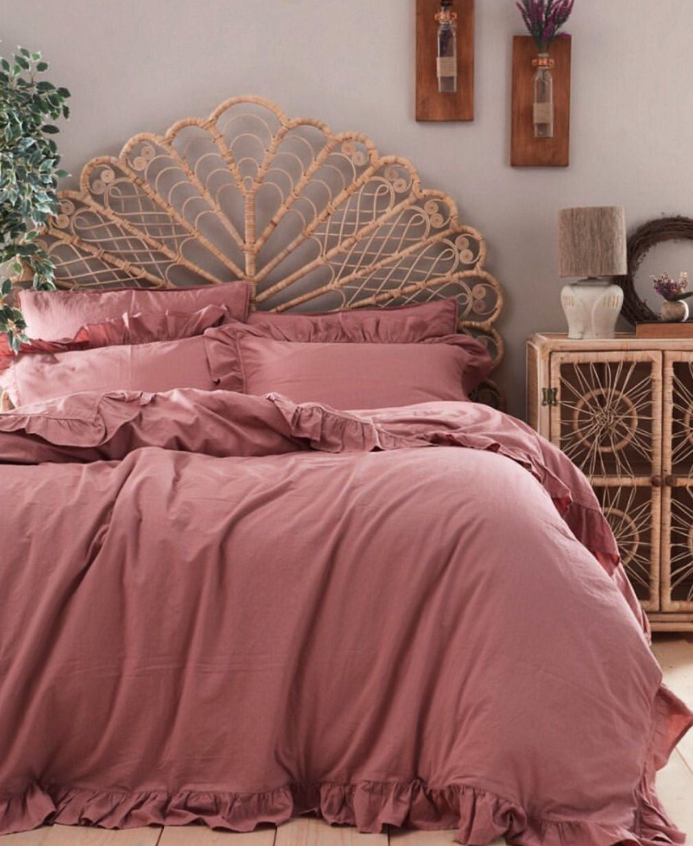 Bettwäsche-Set Baumwolle Staubiges Rosé 220x240cm