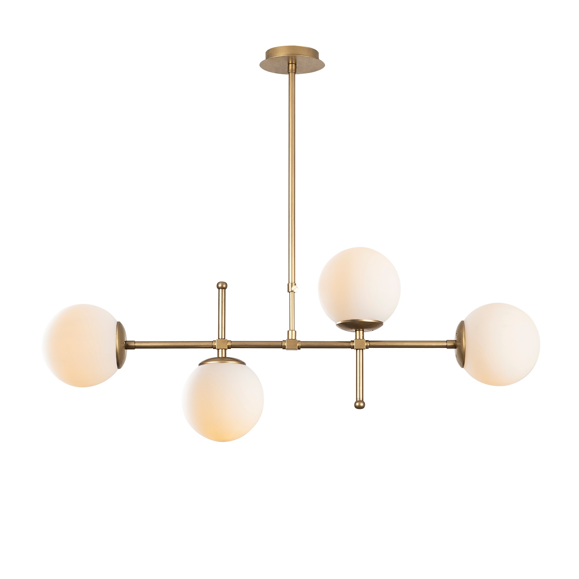 Pendant lamp 4 glass spheres metal gold