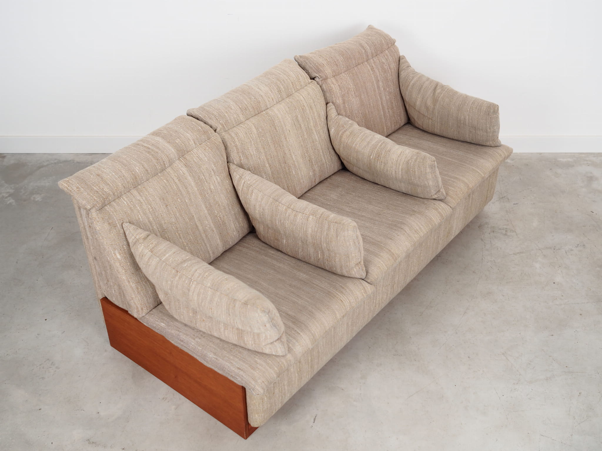 Vintage Sofa 3-Seater Teak Wood Textile Grey 1970s