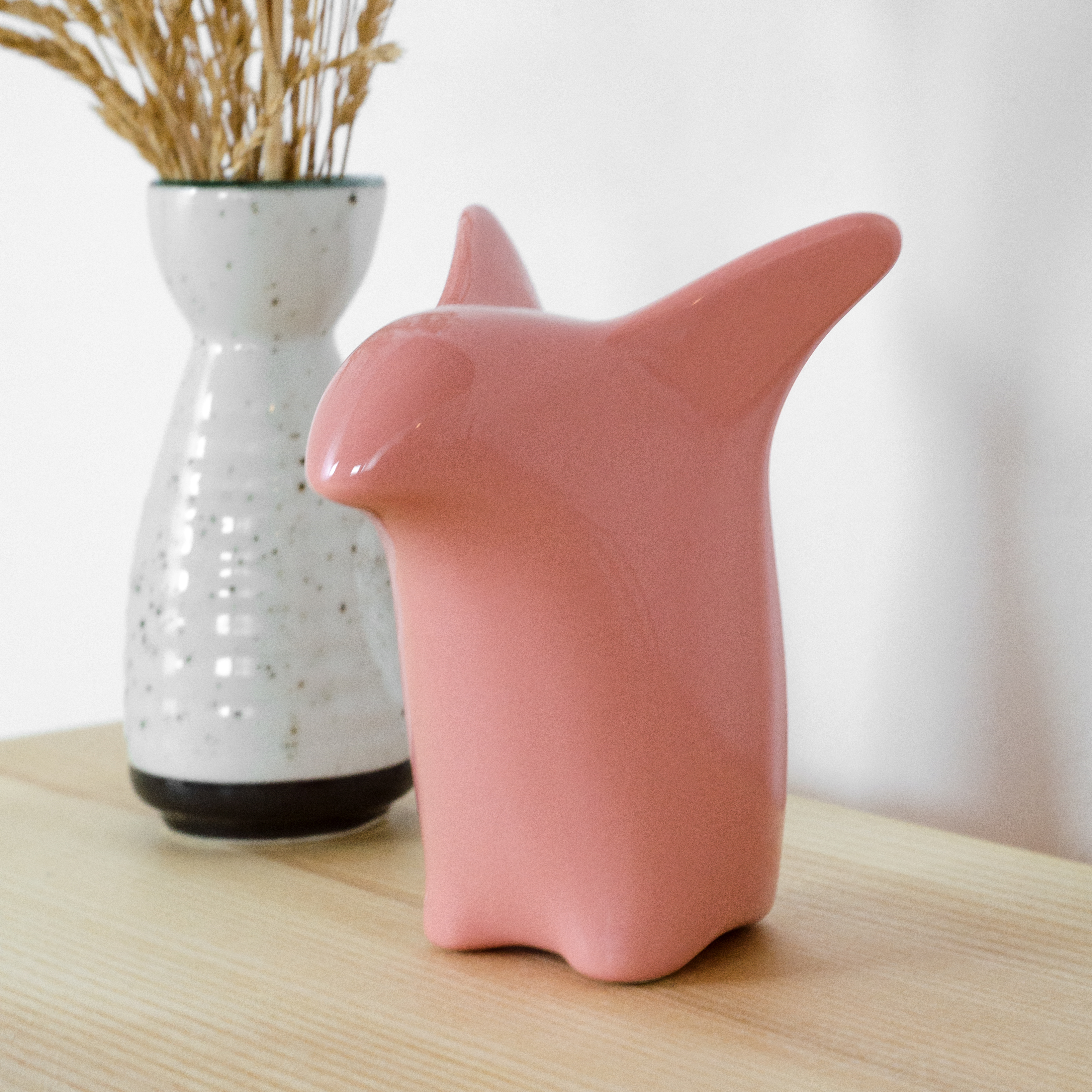 Curious Penguin Decorative Figure Porcelain Salmon Pink