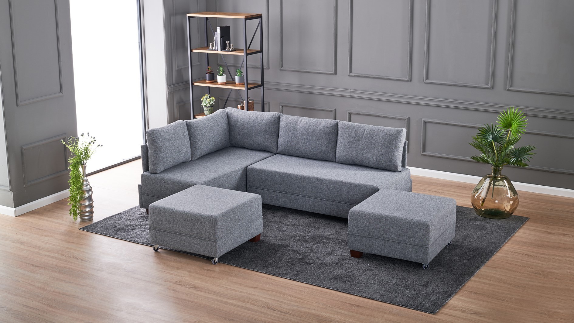 Schlafsofa Récamiere Links Polyester Holz Grau