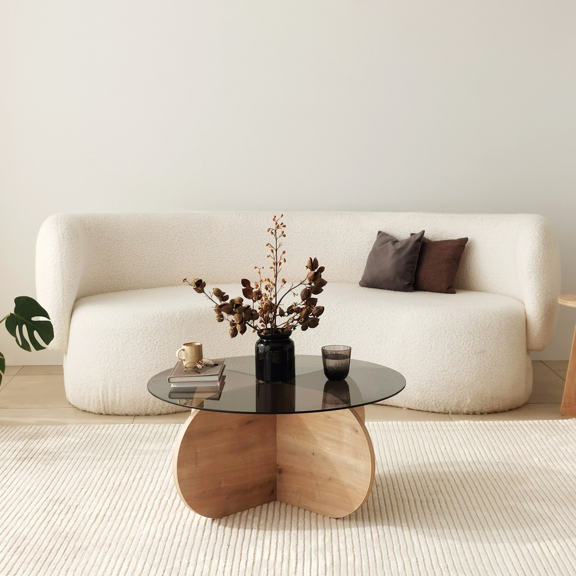 Bubble Coffee table Safety glass Tinted Oak brown Ø75cm