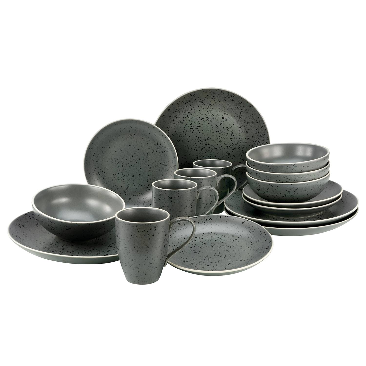 Kombiservice INDUSTRIAL CHIC 16er Set Steingut Schwarz