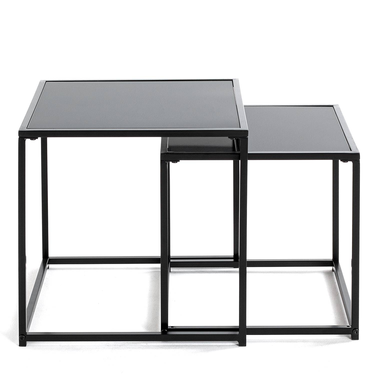 2x Cerney Beistelltisch-Set Glas Metall Schwarz