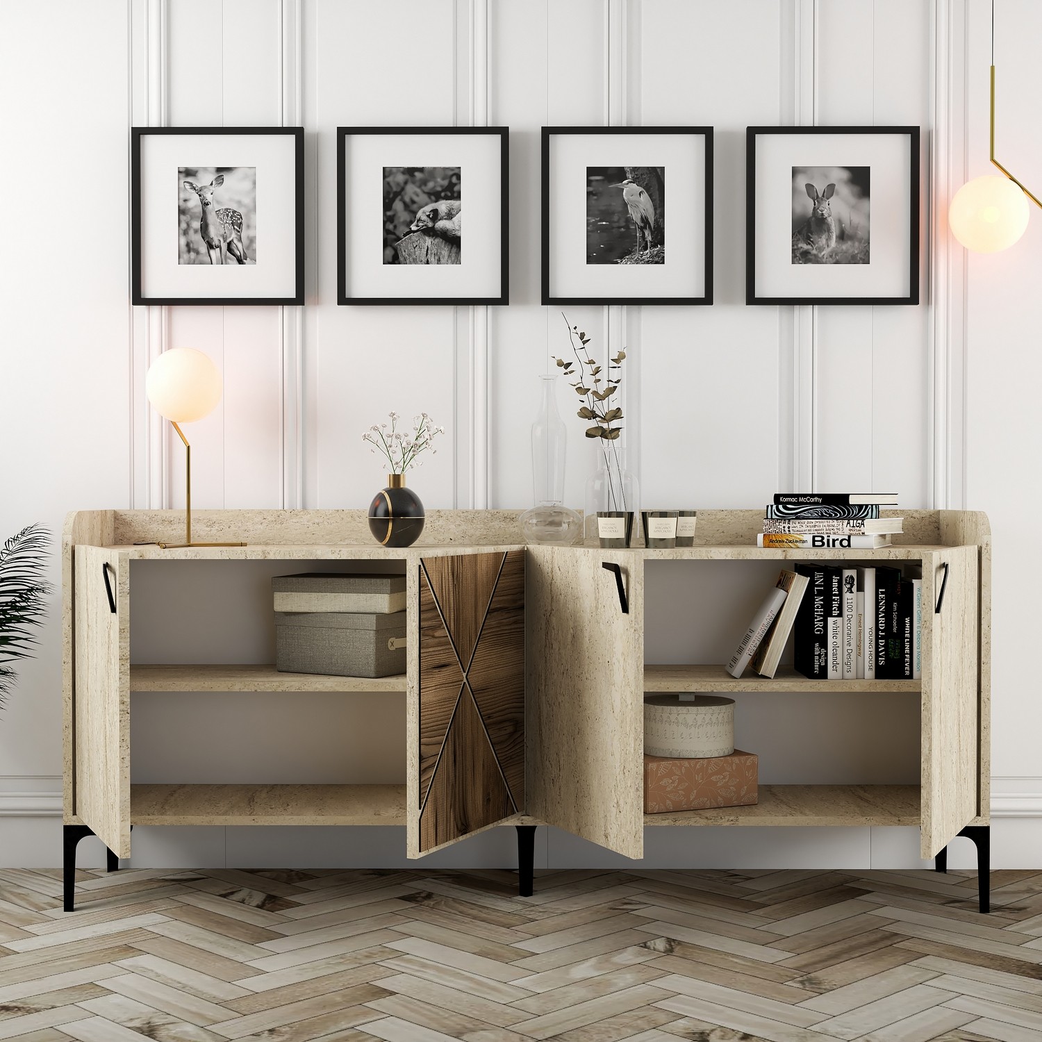 Venedik Sideboard Walnussbraun Steinoptik