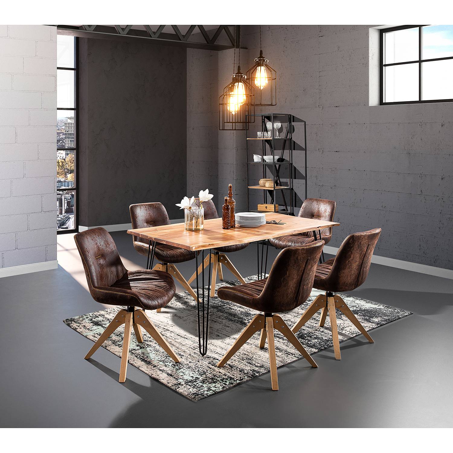 Wilbur Drehbarer Polsterstuhl 2er-Set Microfaser Eiche Braun