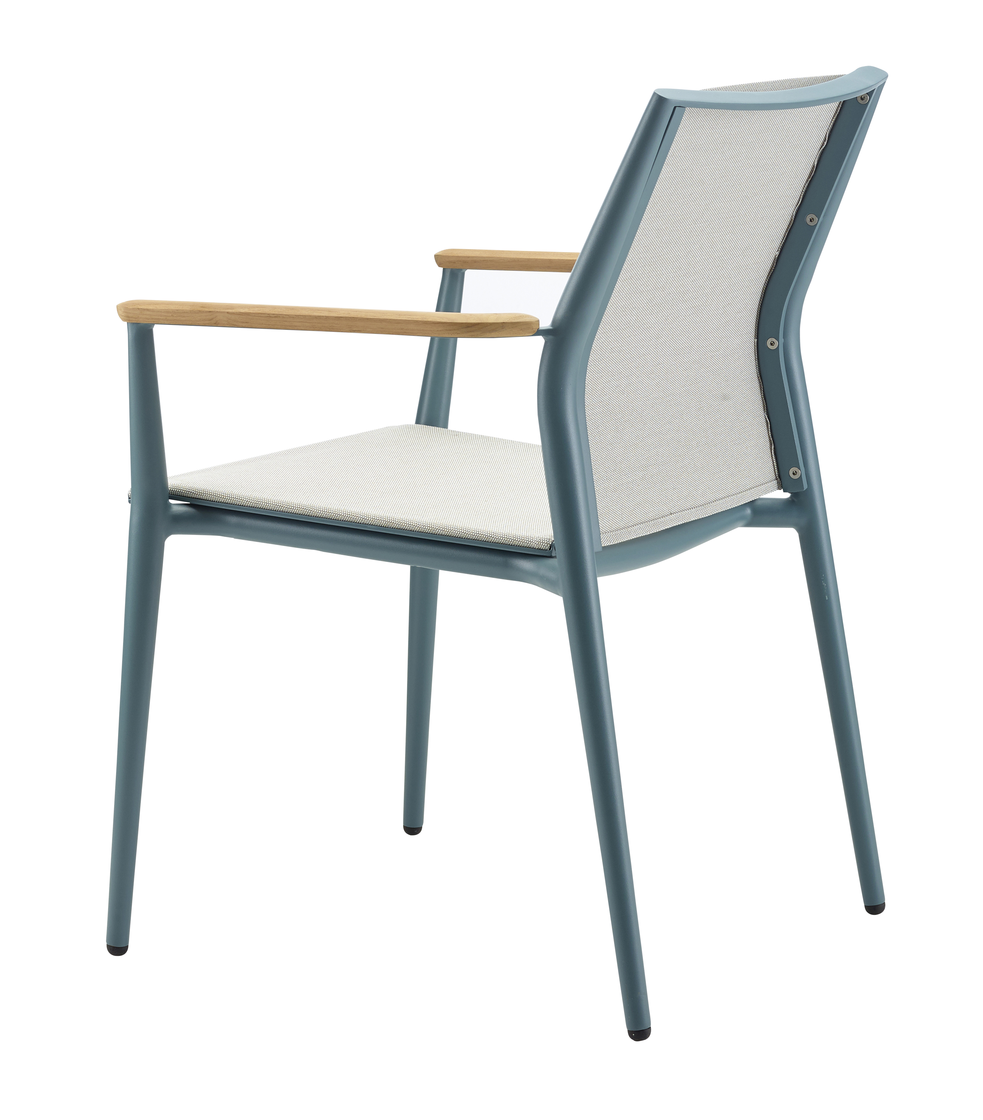 Carla Stuhl Stapelbar Aluminium mit Teak-Armlehne Petrol