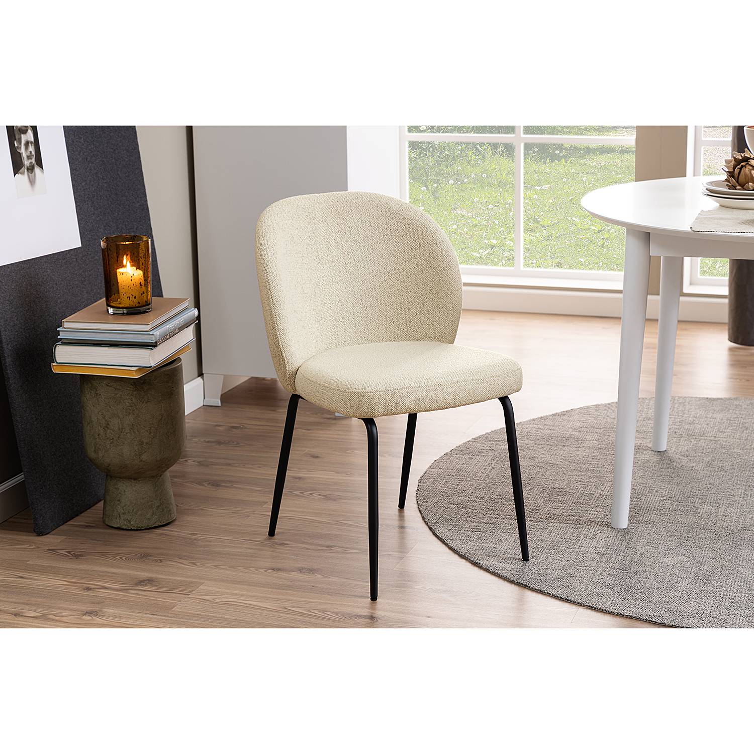 2x Polsterstuhl Carreras Bouclé Stoff Moena Creme