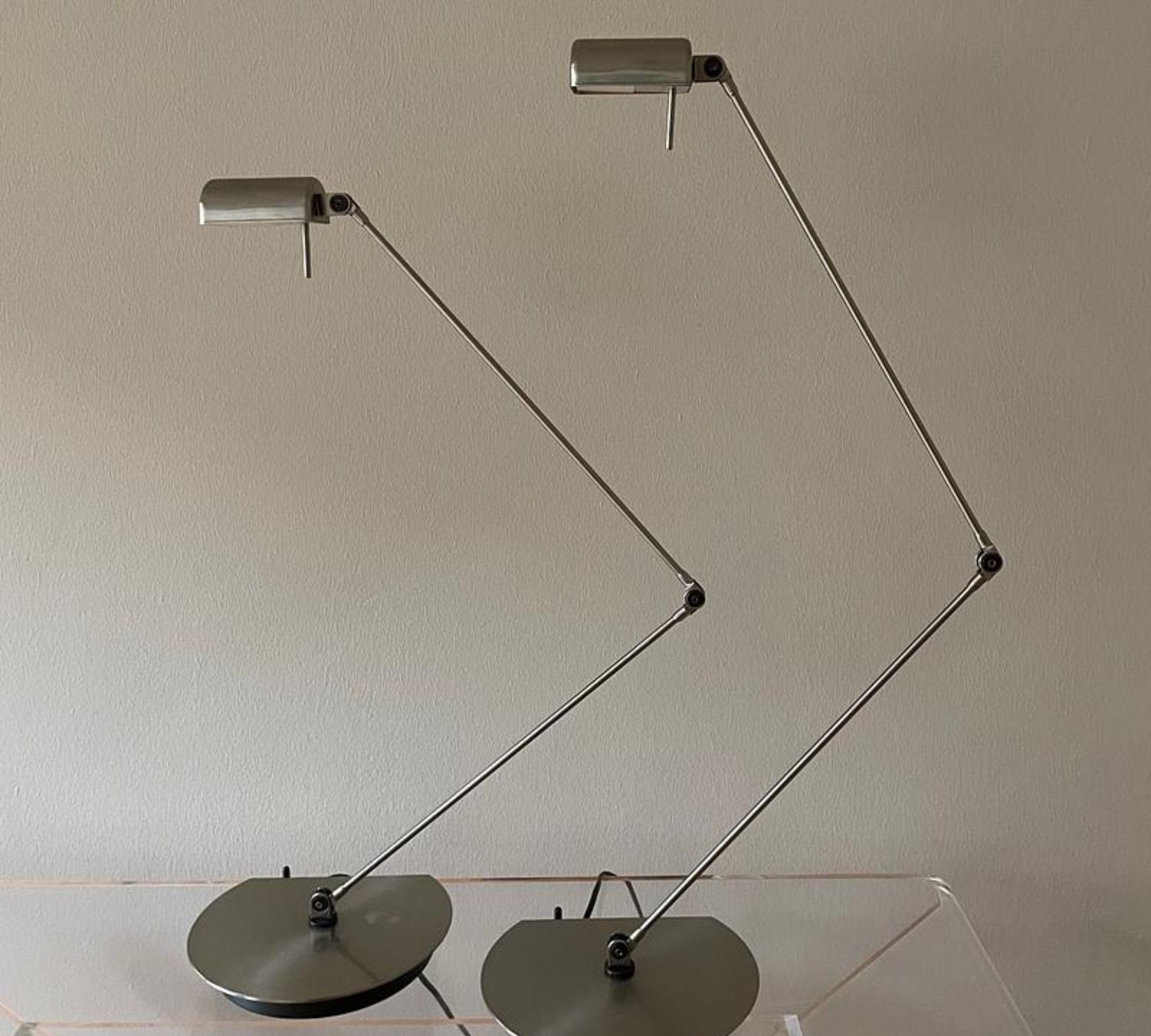 2x Vintage Daphne Tavolo LED Tischleuchte Nickel Silber