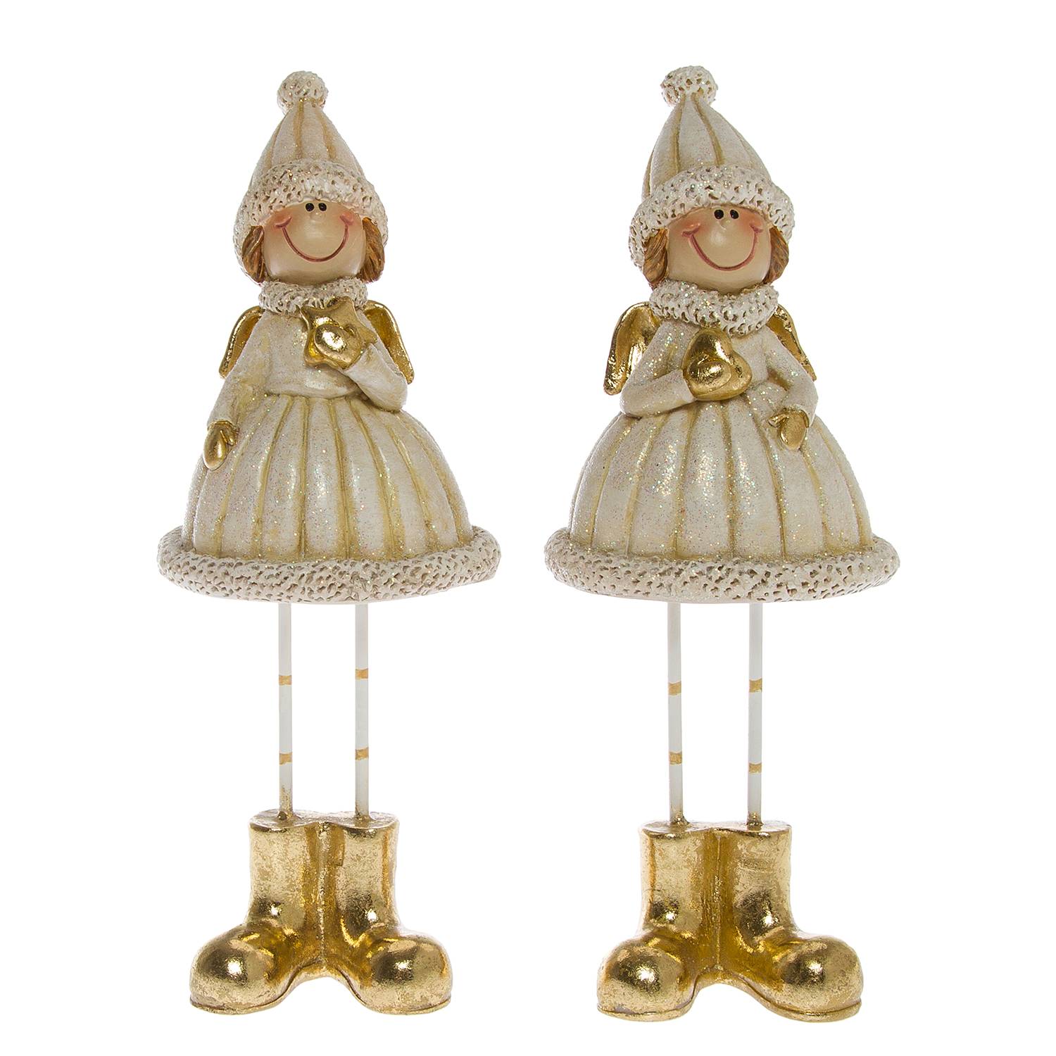 Dekofigur Winterkinder (2-teilig) Polyresin Creme / Gold