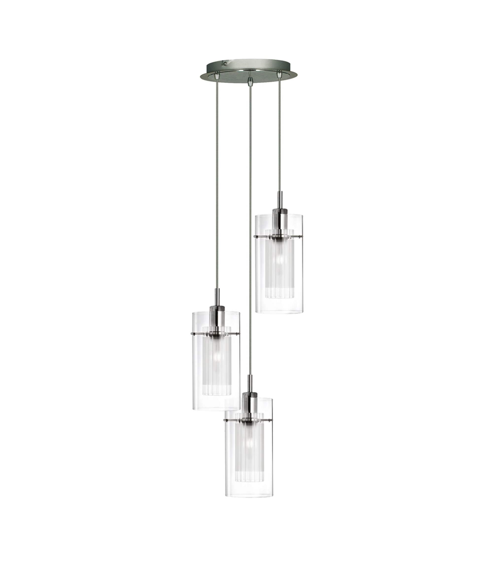 Pendant lamp Duo II Clear glass / Steel 3-light