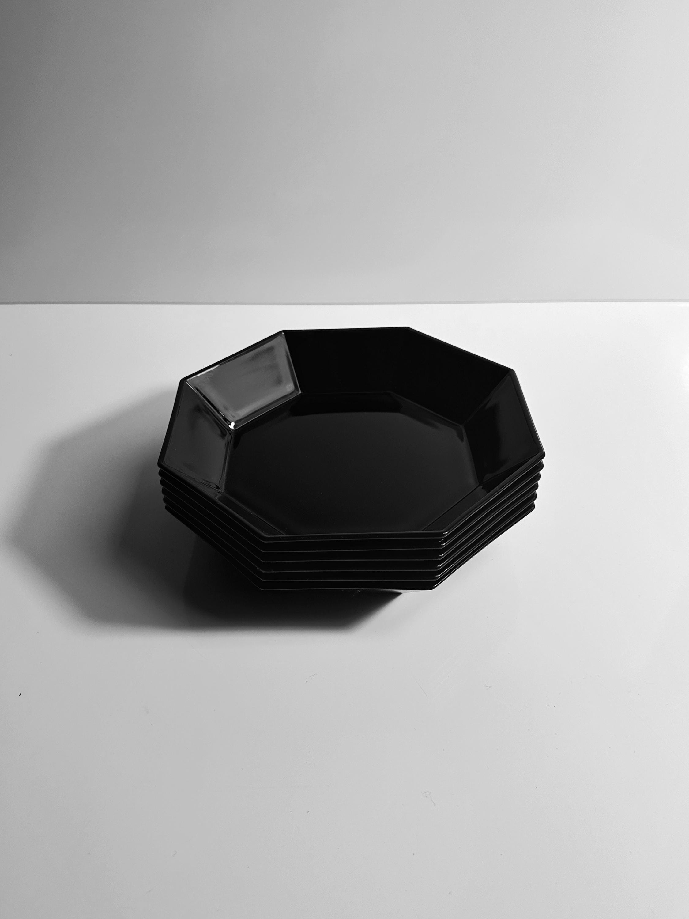 6x Octime Suppenteller Glas Schwarz 1980er Jahre