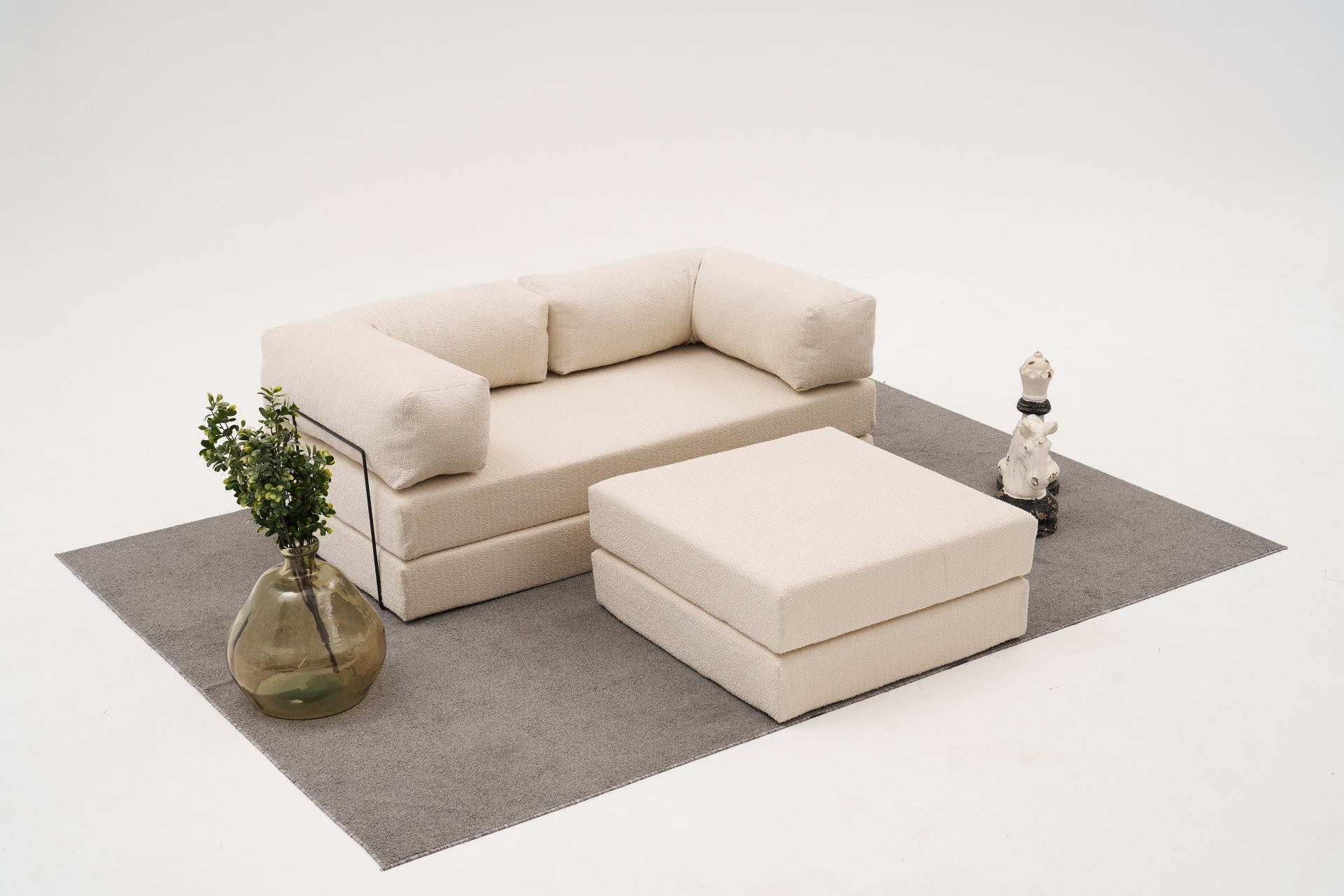 Comfort Schlafsofa 2-Sitzer mit Hocker Creme