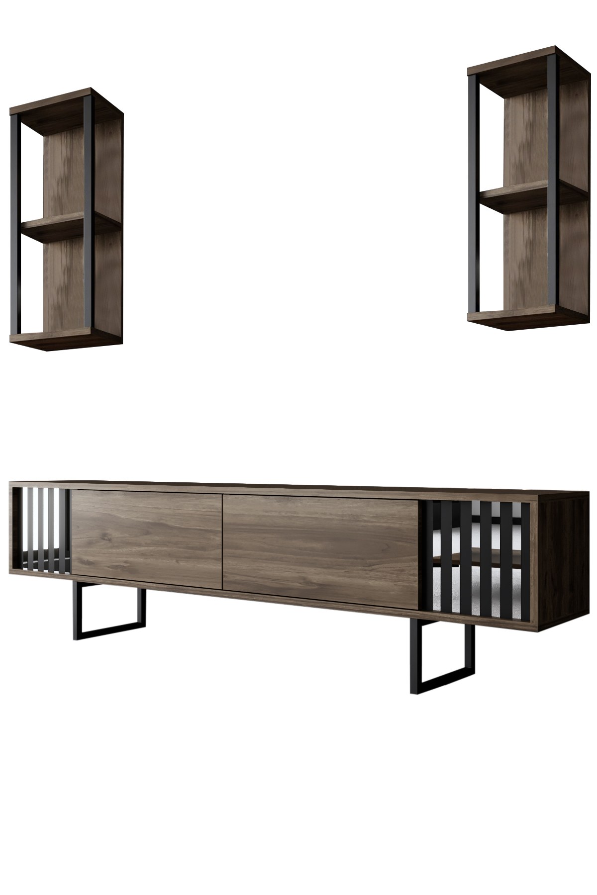 Chrome Line TV-Schrank Holz Walnuss Schwarz