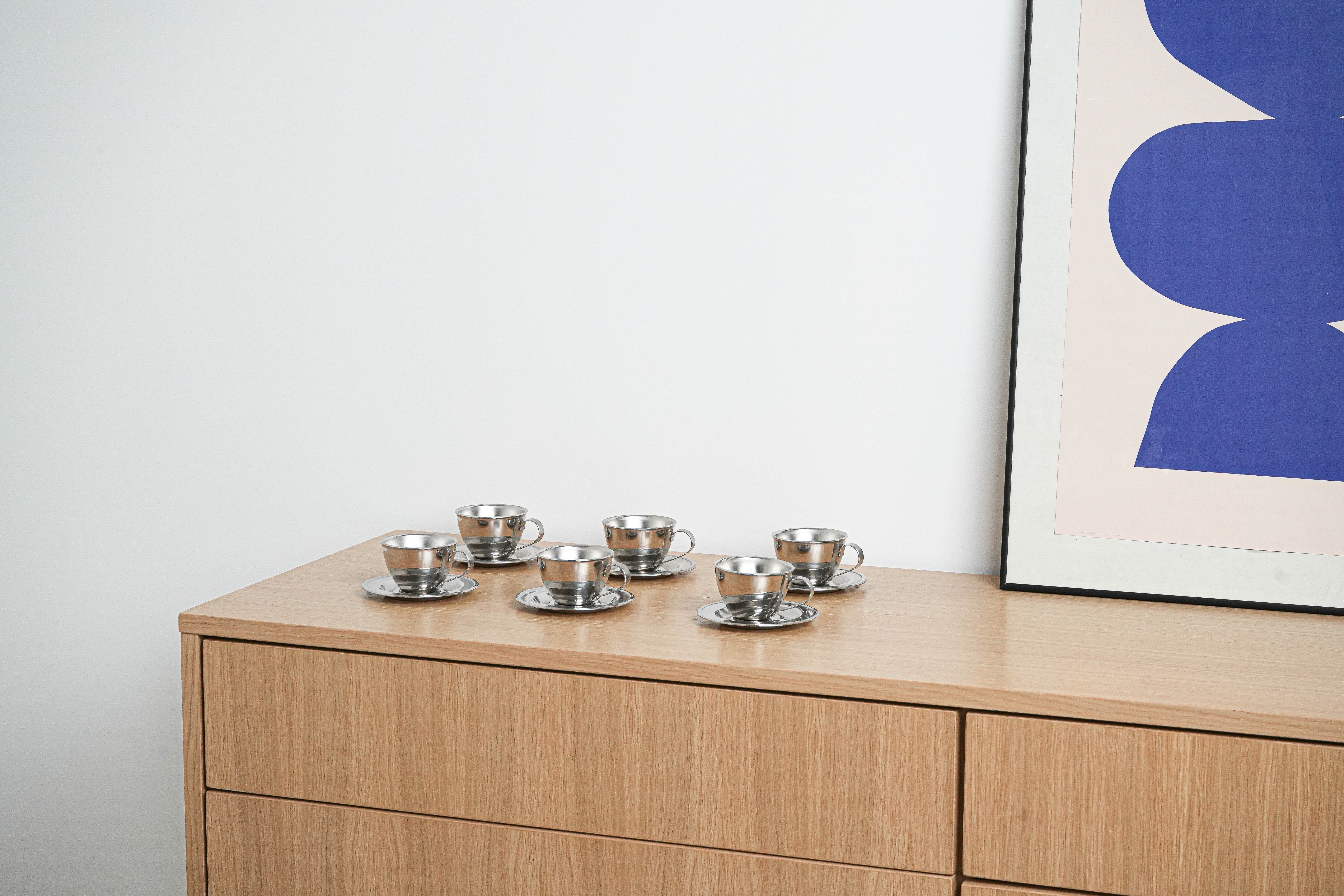 Edelstahlbecher-Set Silber 1980er Jahre