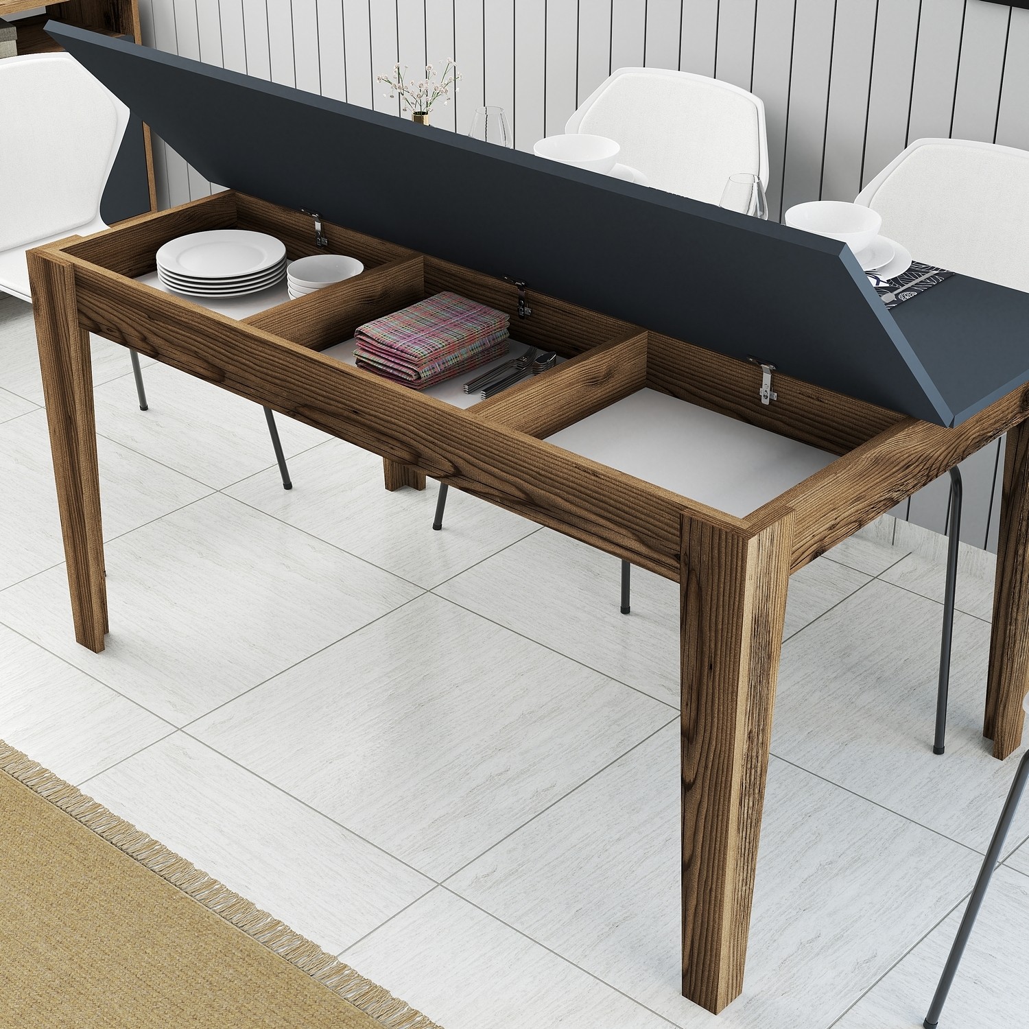 Milan Dining Table Walnut Brown Anthracite 145cm x 75cm