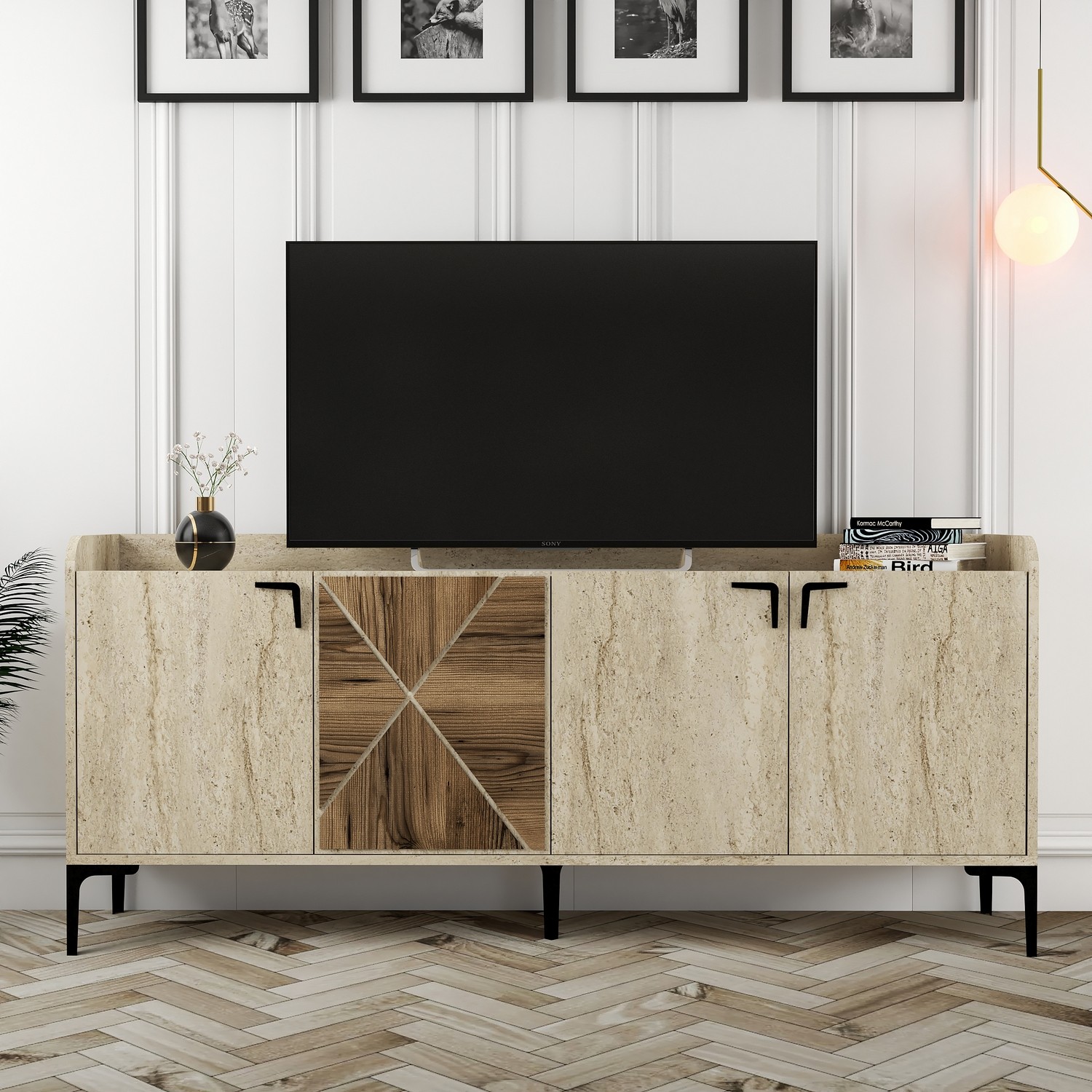 Venedik Sideboard Walnussbraun Steinoptik