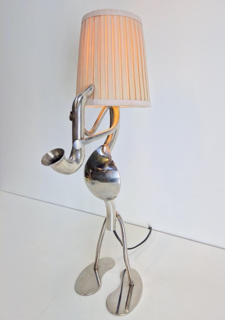 Vintage Tischlampe Edelstahl mit Stoffschirm Metall