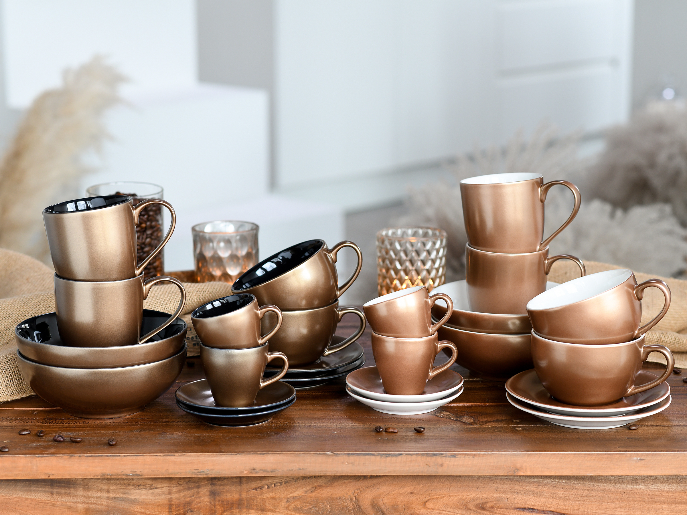 12-Teilig Golden Days Cappuccinotassen-Set Steinzeug Schwarz