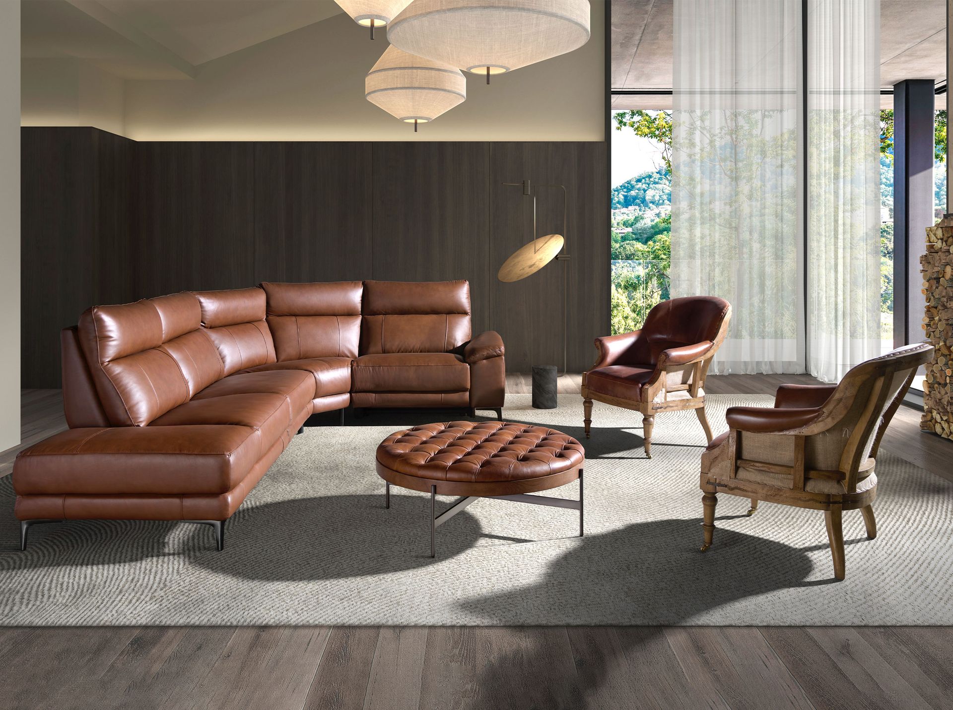 Sofa Récamiere Links Leder Tabakbraun