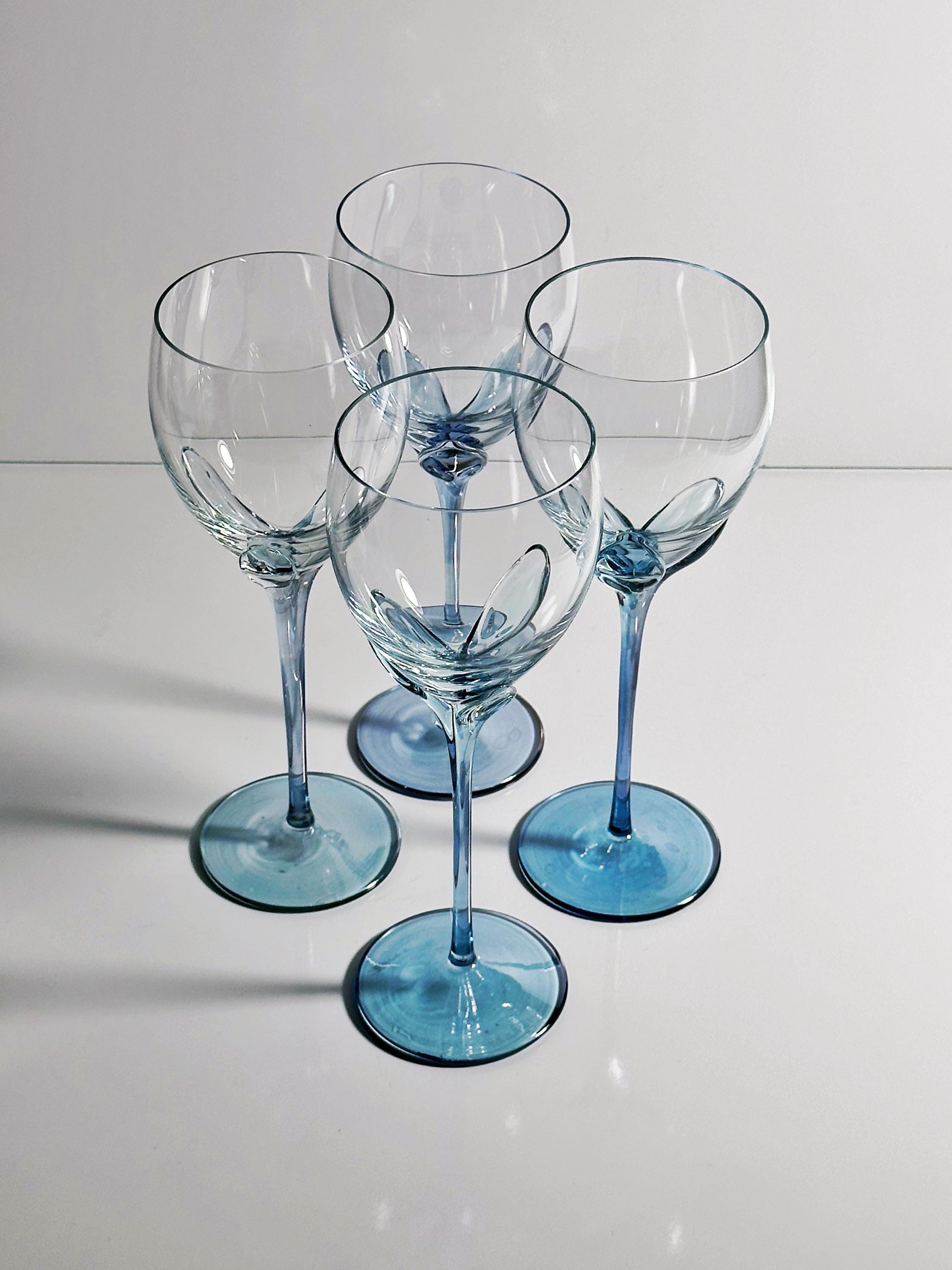 4x Vintage Weinglas Kristall Blau 1980er Jahre