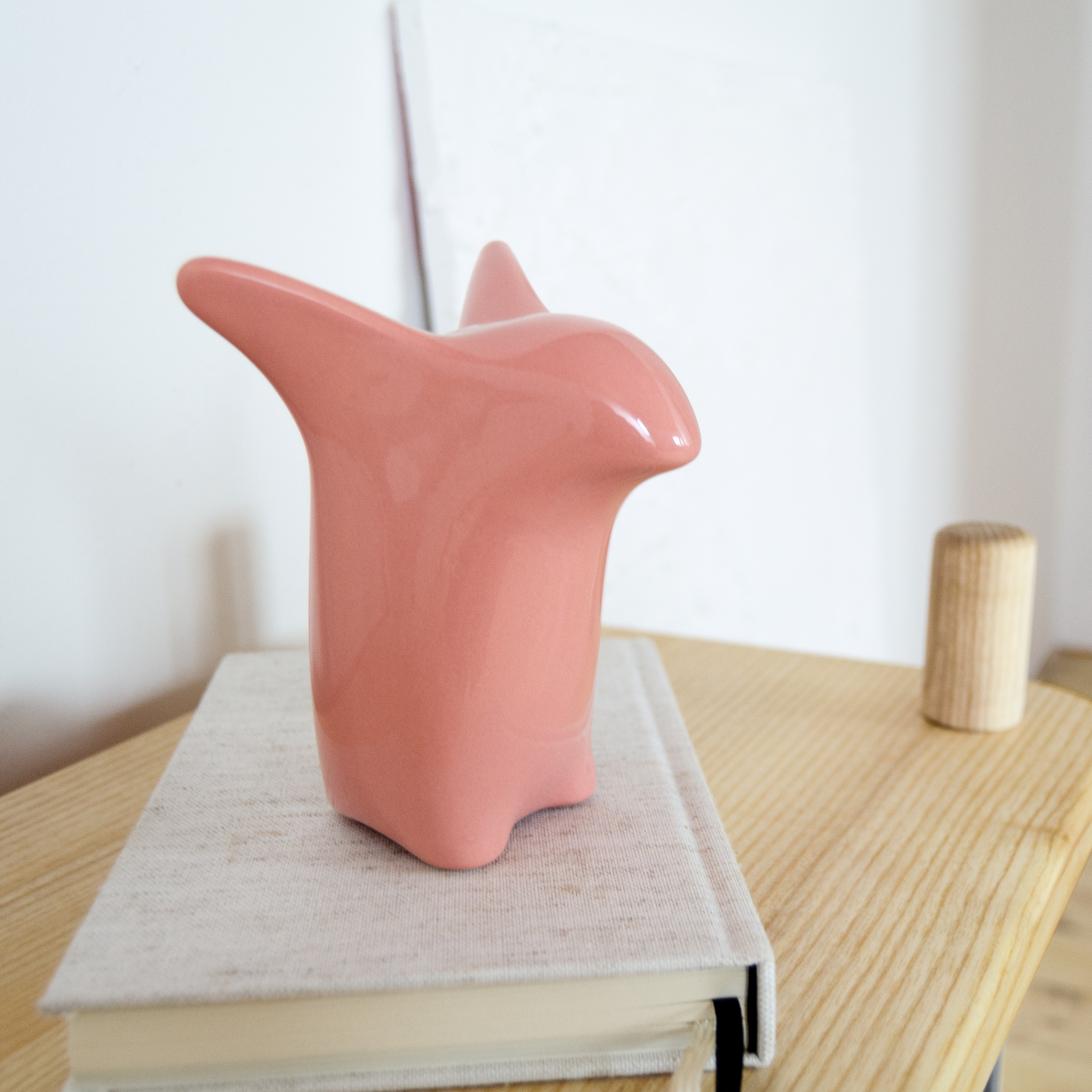 Curious Penguin Decorative Figure Porcelain Salmon Pink
