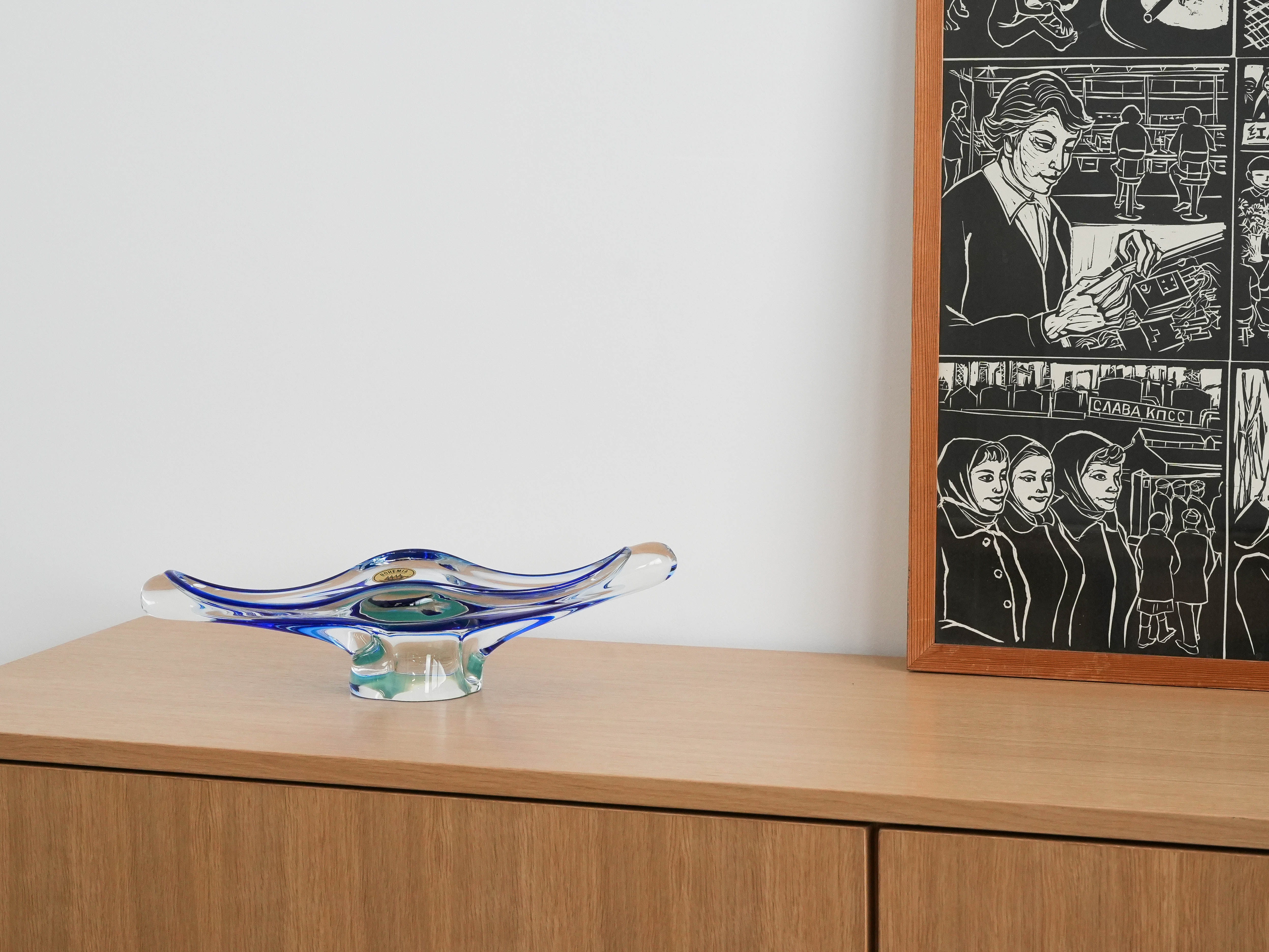 Bohemian Plate Blue Transparent 1970s