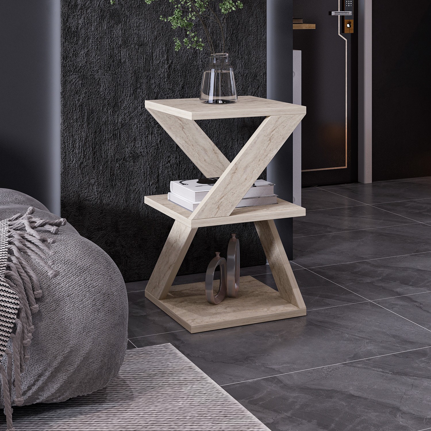 Albeni Beistelltisch Holz Travertine