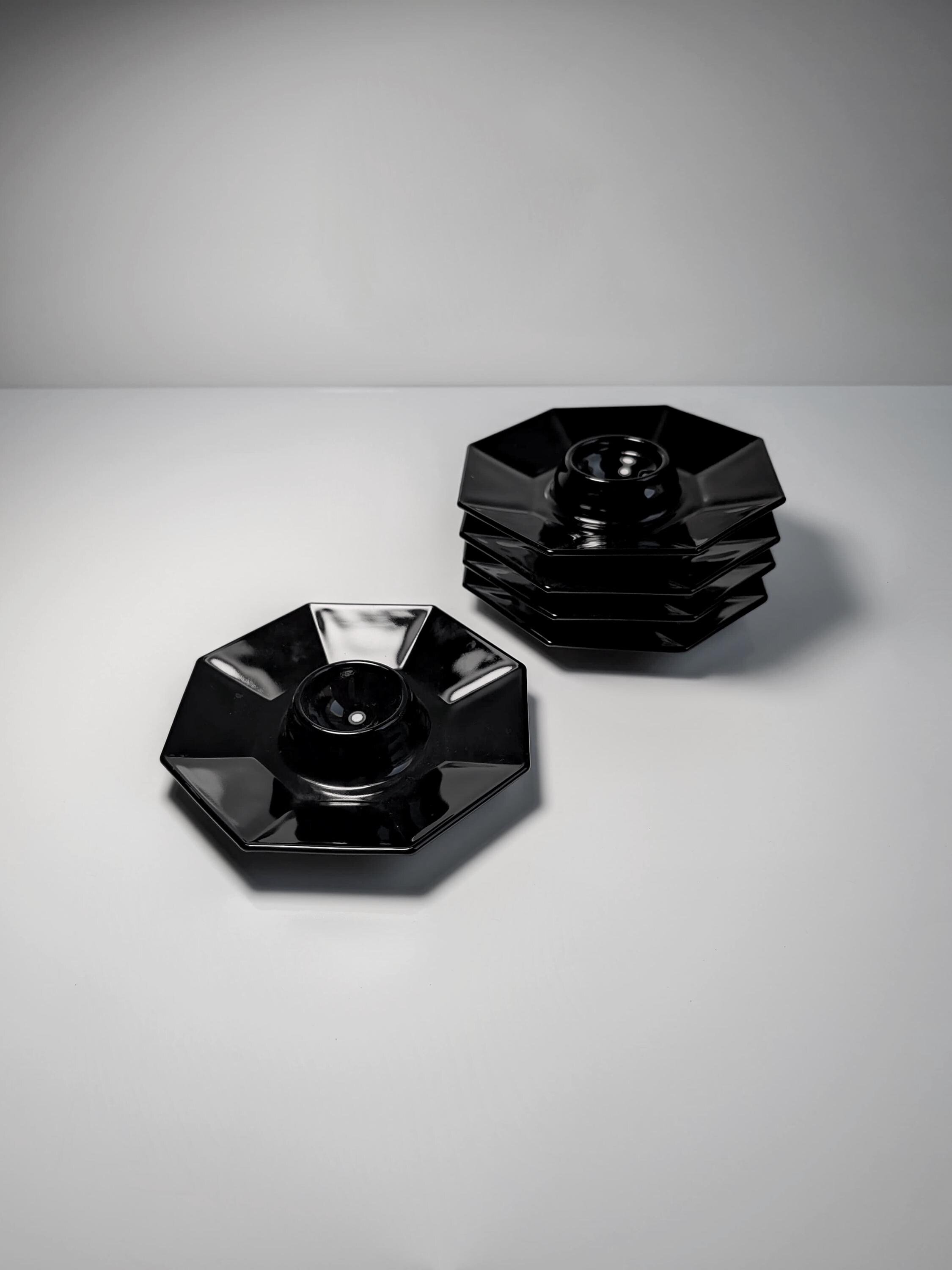 5x Octime Eierbecher Schwarz Glas 1980er Jahre