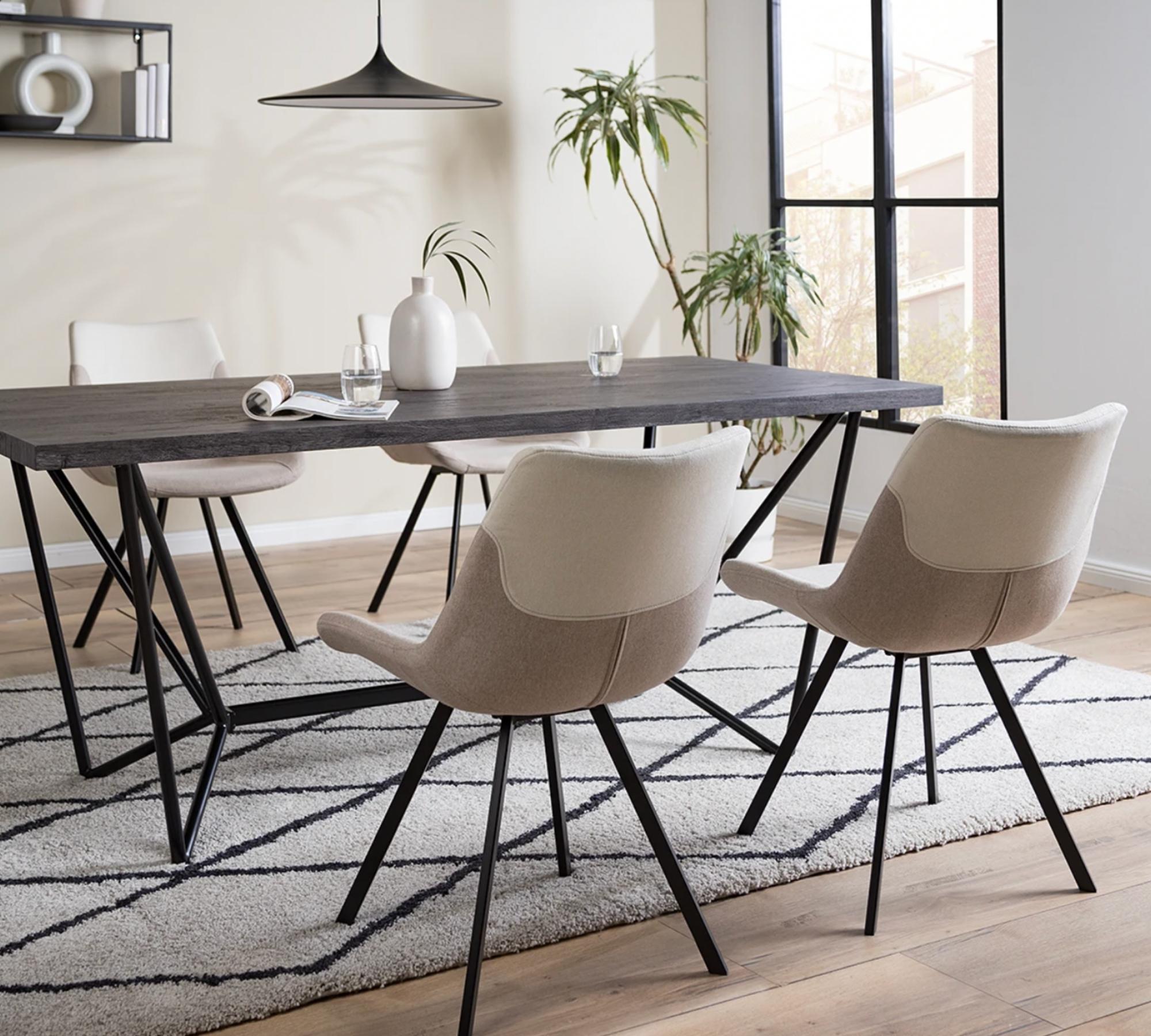 2x Esszimmerstuhl Webstoff Beige