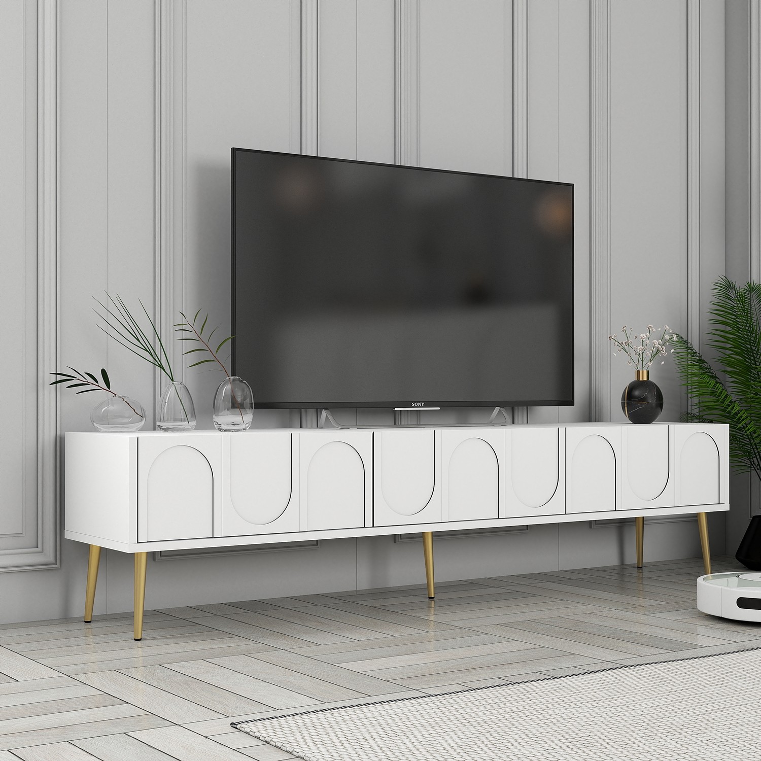 Lyon 43 TV stand wood veneer White Gold