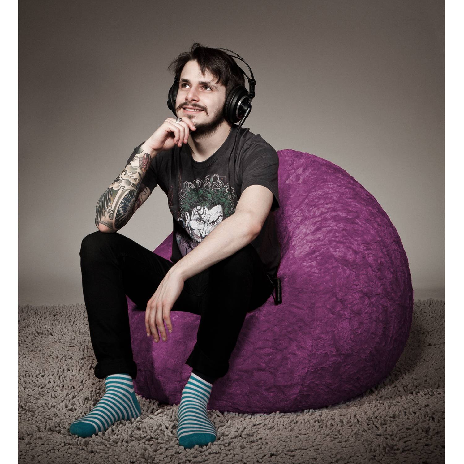 Fluffy XL Sitzsack Webplüsch Aubergine