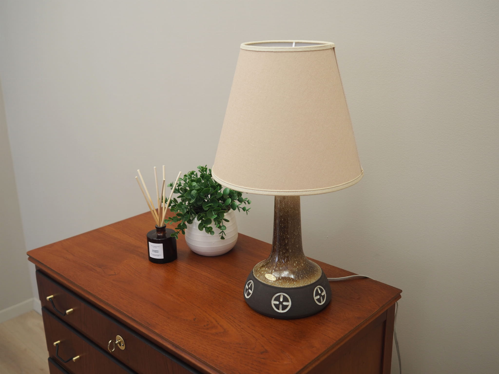 Vintage Table Lamp Ceramic Textile Beige 1960s