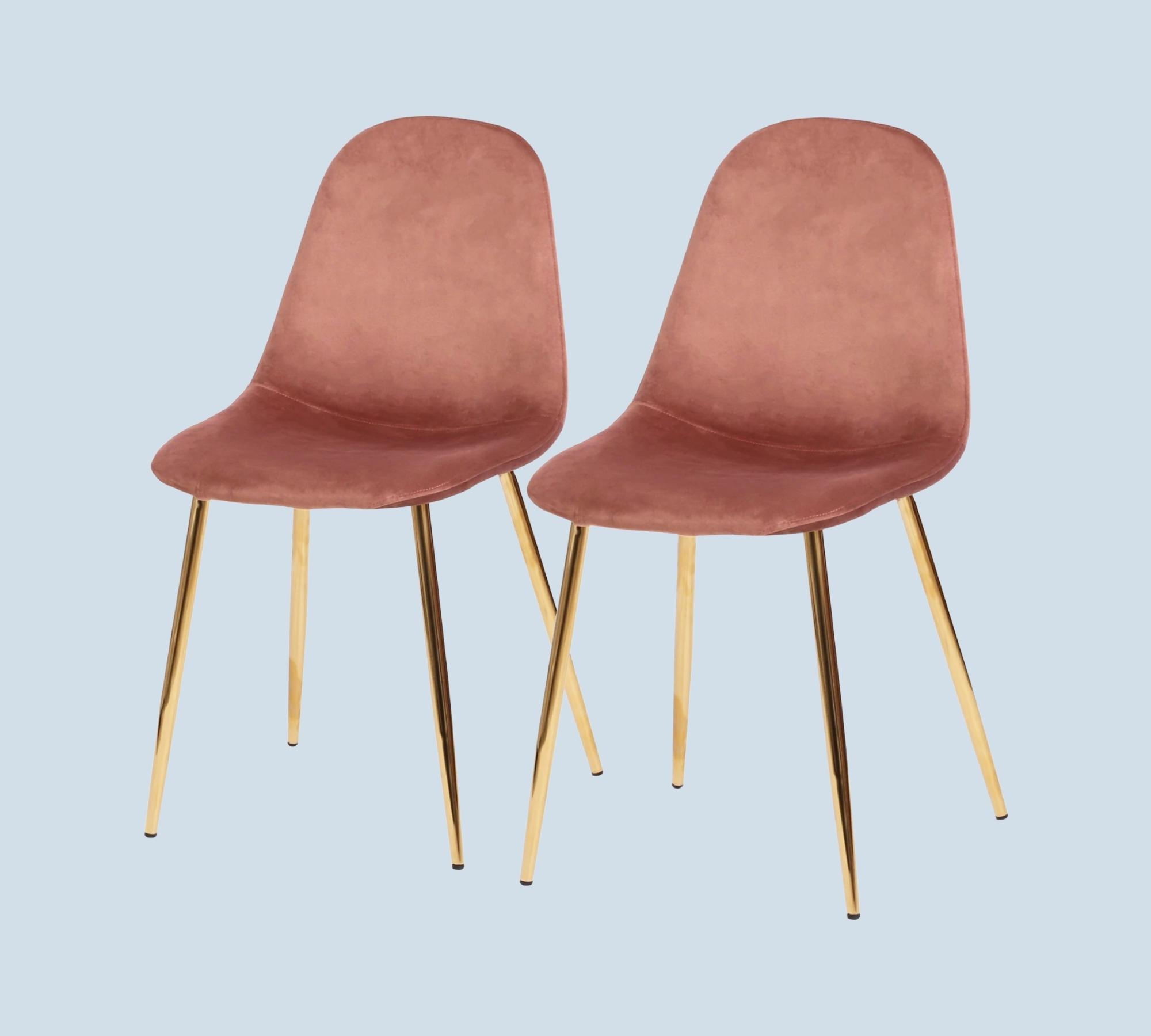 2x Esszimmerstuhl Samt Rosa Beine Metall Gold 