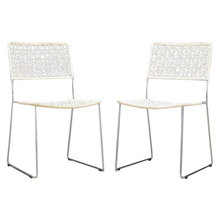 2x Vintage Sedia Metallo Bianco anni '60