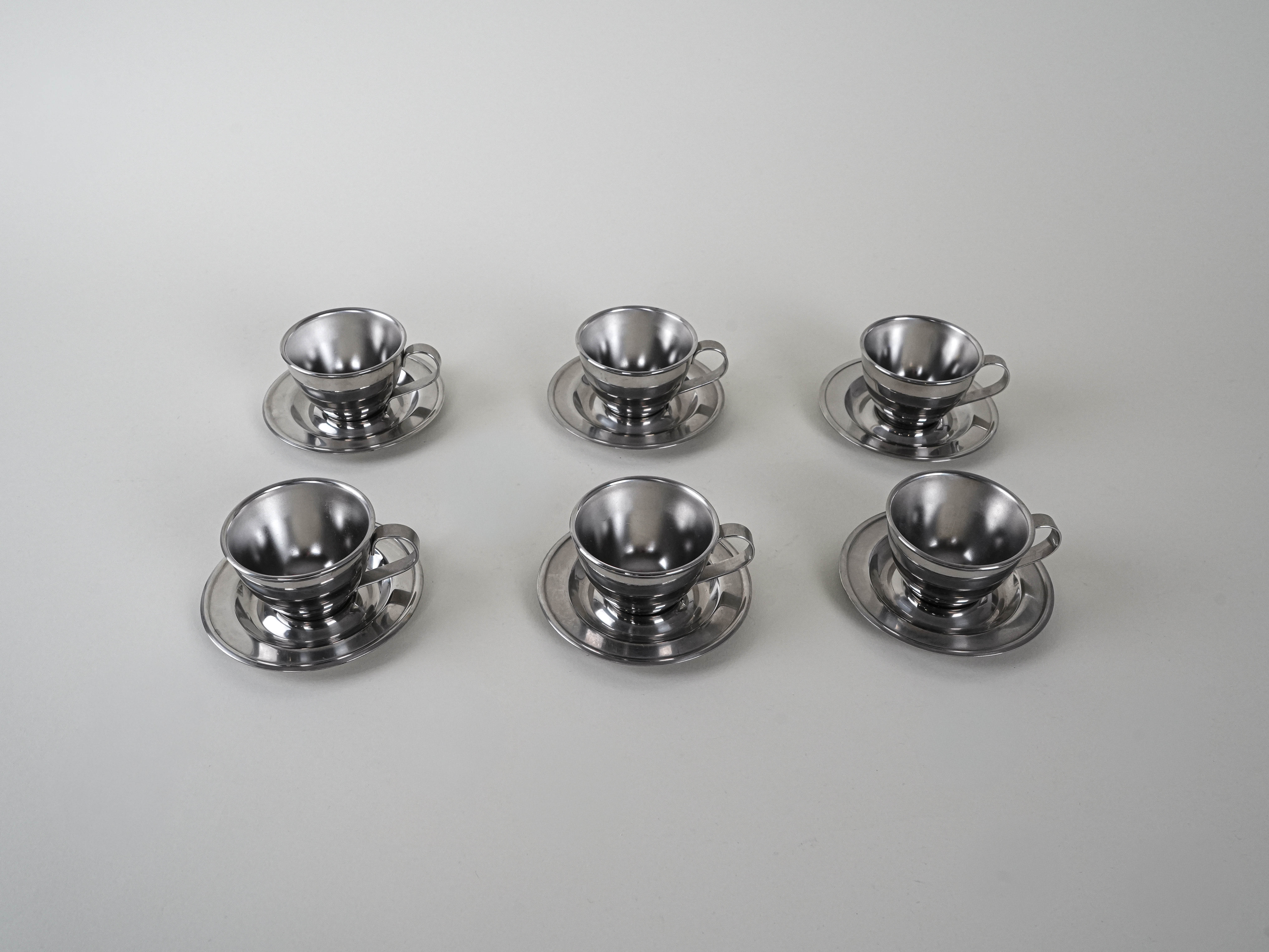 Stainless steel mug set Silver 1980s