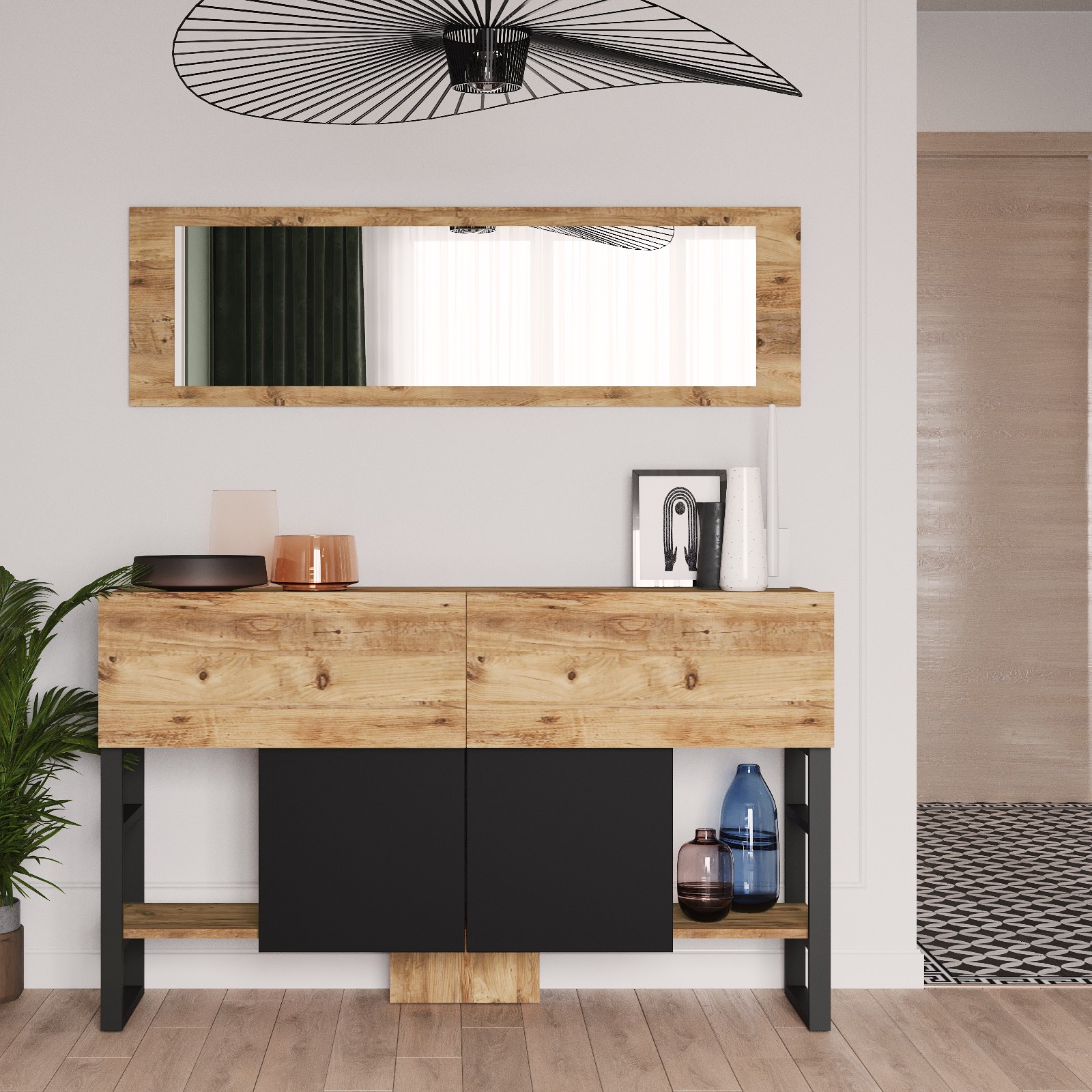 Consolle con scaffale marrone