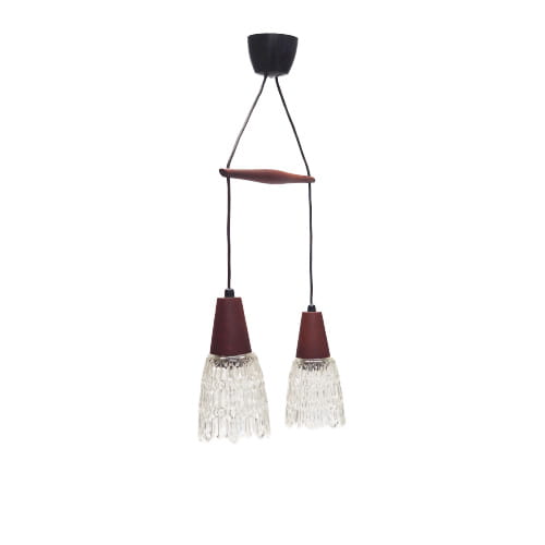 Vintage pendant lamp glass wood brown 1970s