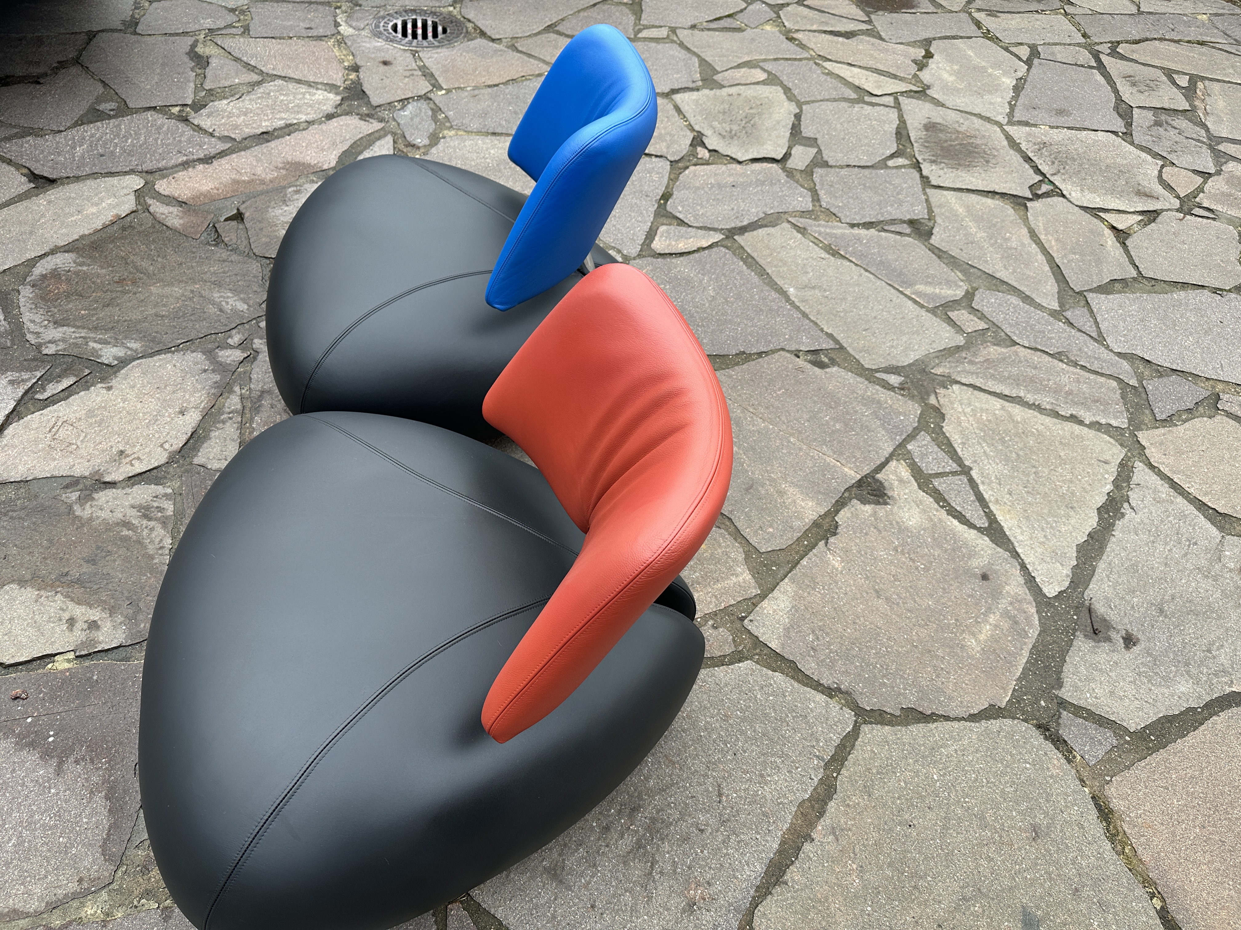 2x Pallone Sessel Leder Chrom Schwarz