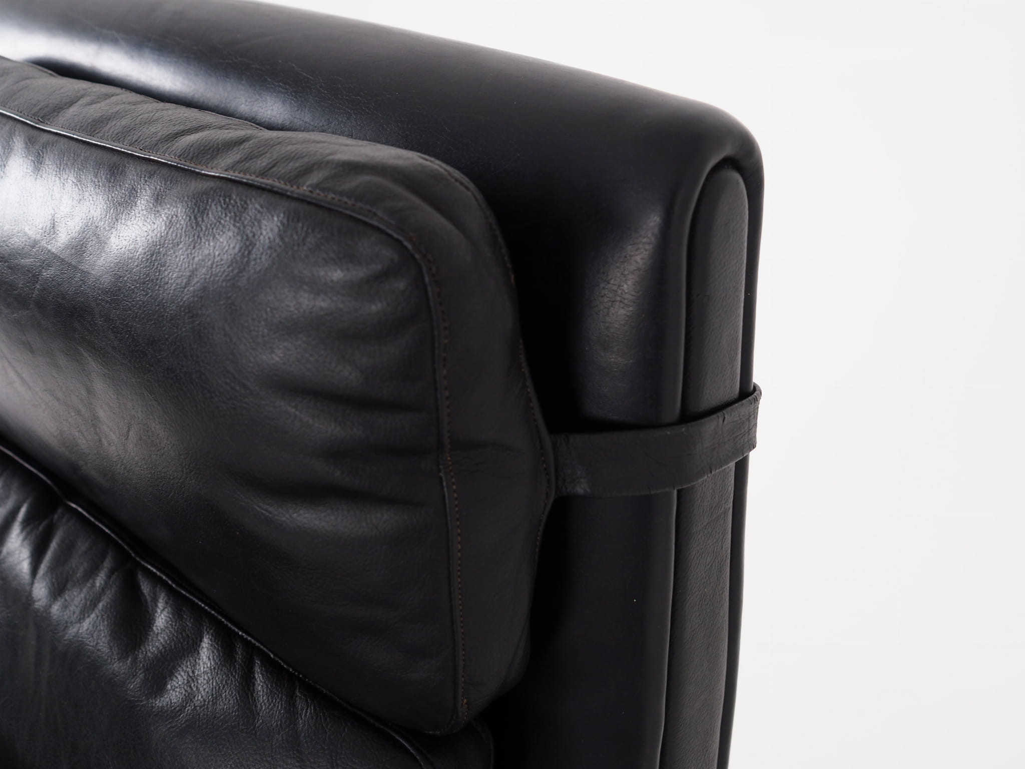 Vintage armchair, natural leather, wood, black, 1970s