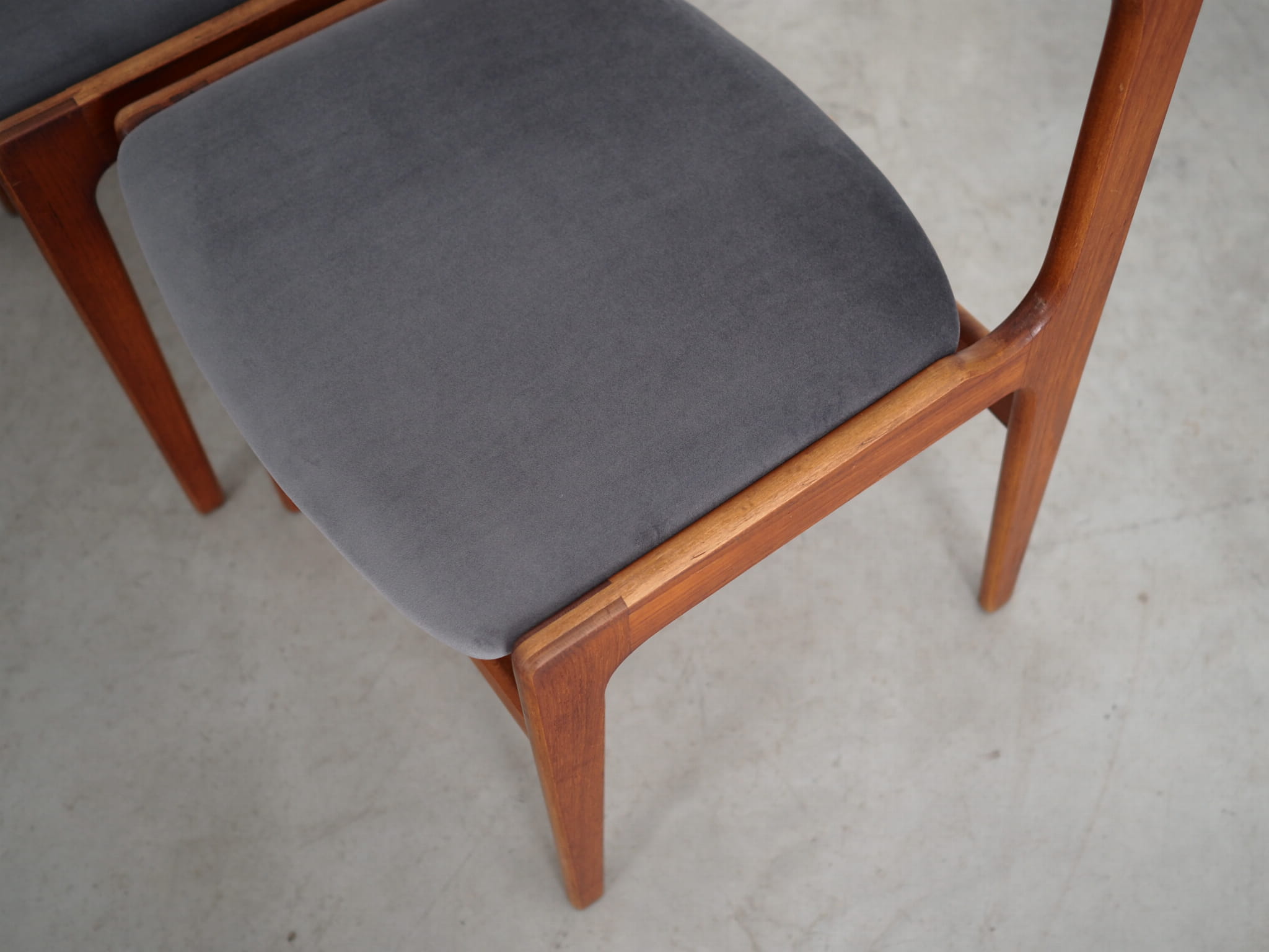 6x Chair Teak Velvet Brown 1960s
