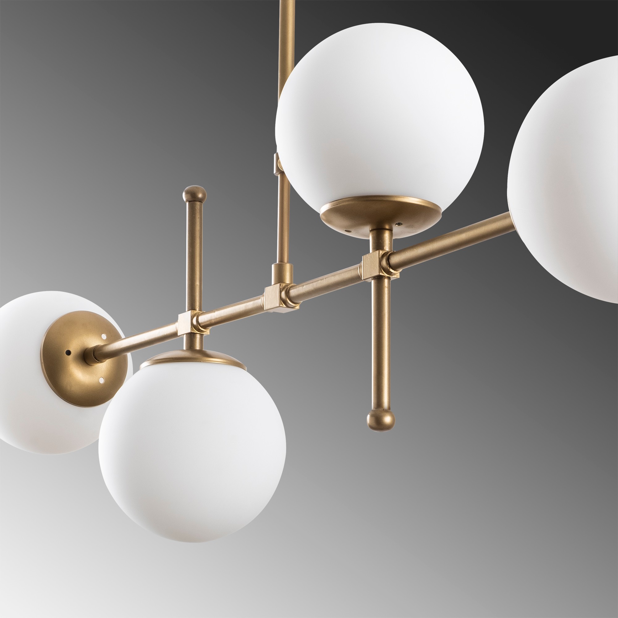 Pendant lamp 4 glass spheres metal gold