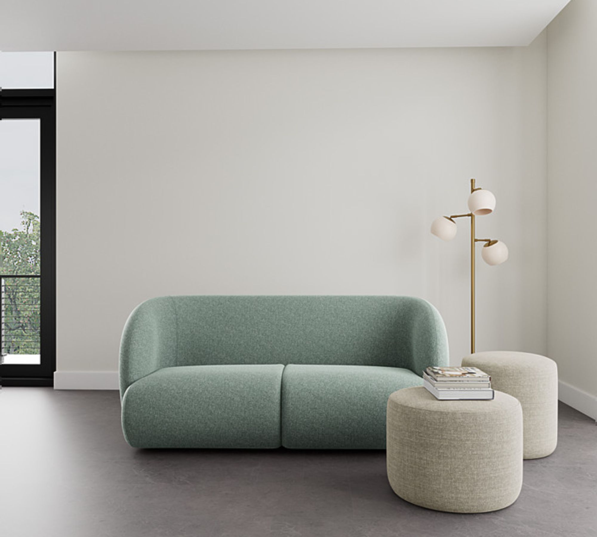 Design-Award-Winning Paula Sofa 2-Sitzer Fabio Grey Green